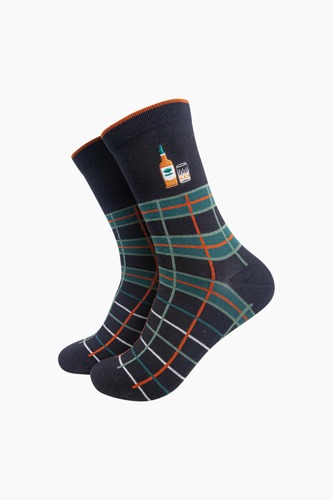 Whisky-Combed-Cotton-Pattern-Embroidered-Socks-in-Black/Green-On-Mannequin