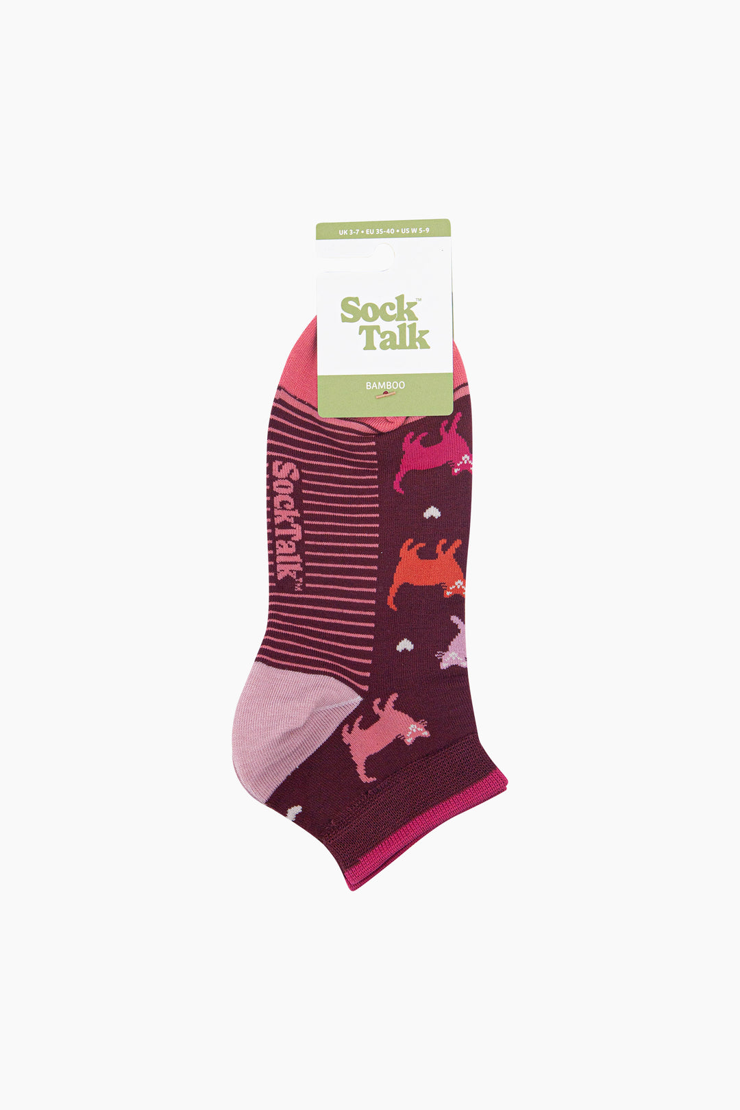 Multi-Cat-Women's-Bamboo-Trainer-Socks-in-Burgundy-In-Packaging