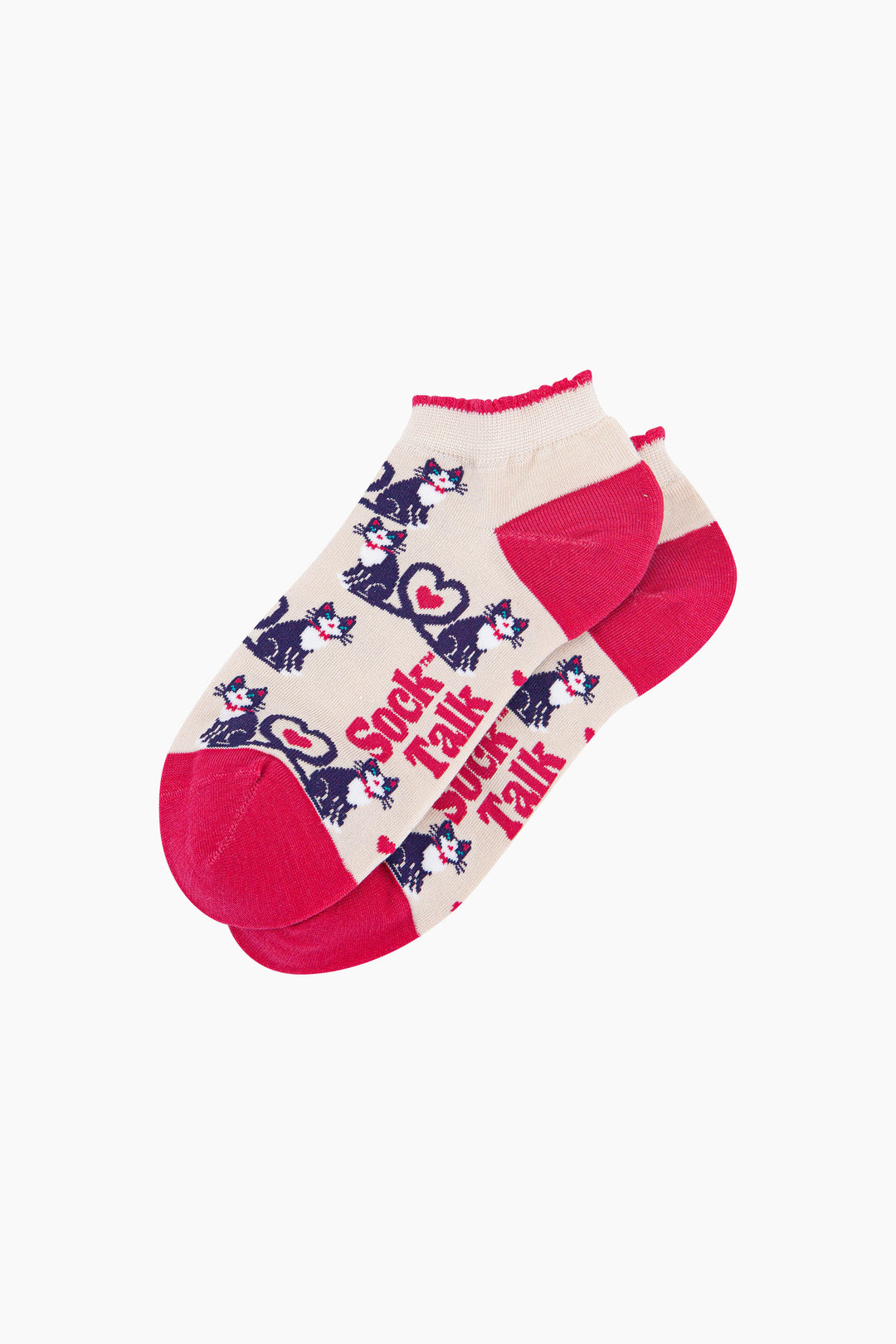 Cats-in-Love-Bamboo-Trainer-Socks-in-Cream-Laid-Flat