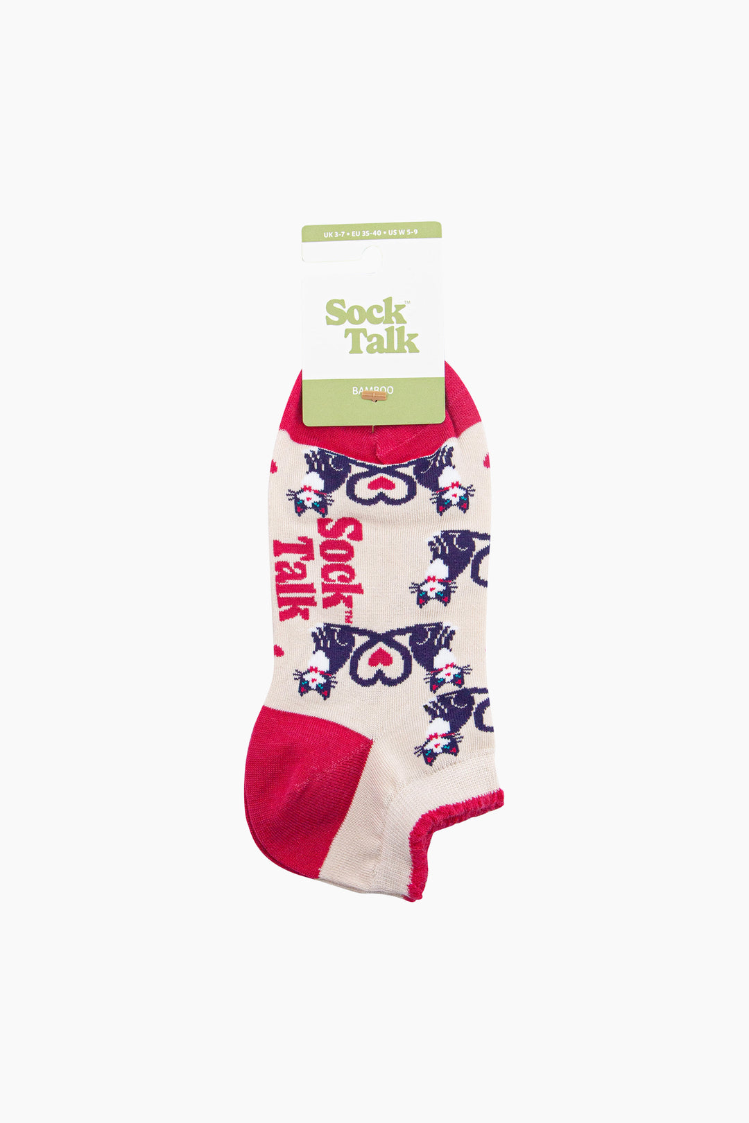 Cats-in-Love-Bamboo-Trainer-Socks-in-Cream-In-Packaging