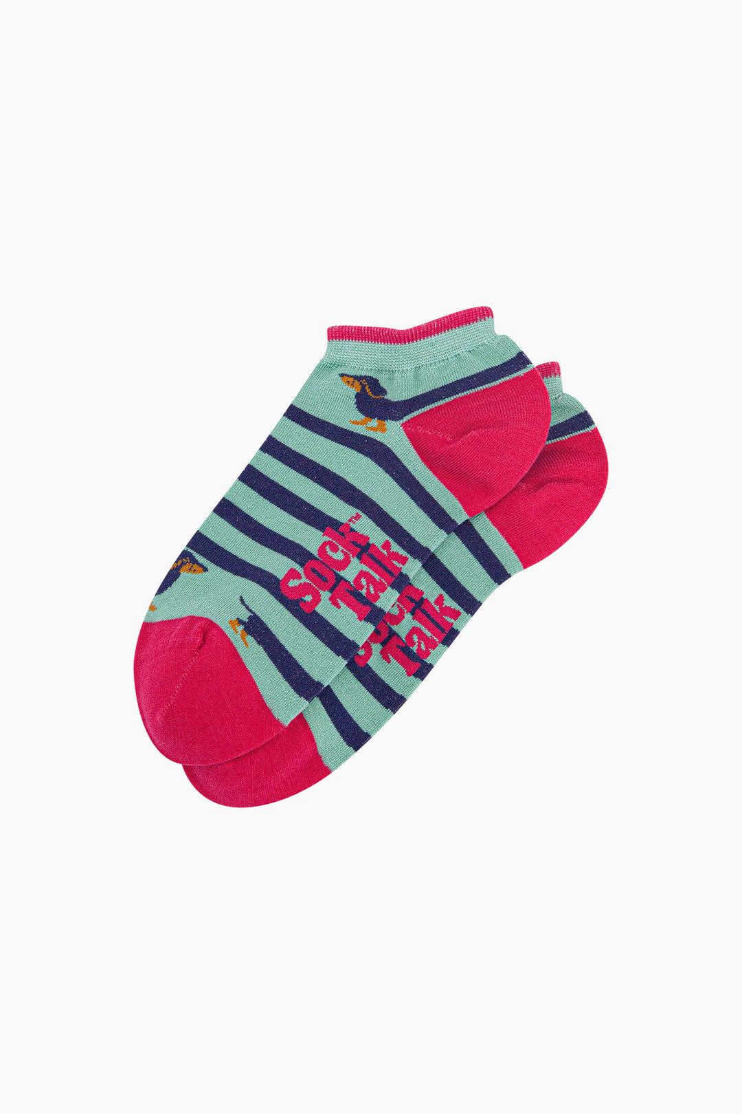 Winding-Sausage-Dog-Bamboo-Trainer-Socks-in-Mint-Lying-Flat