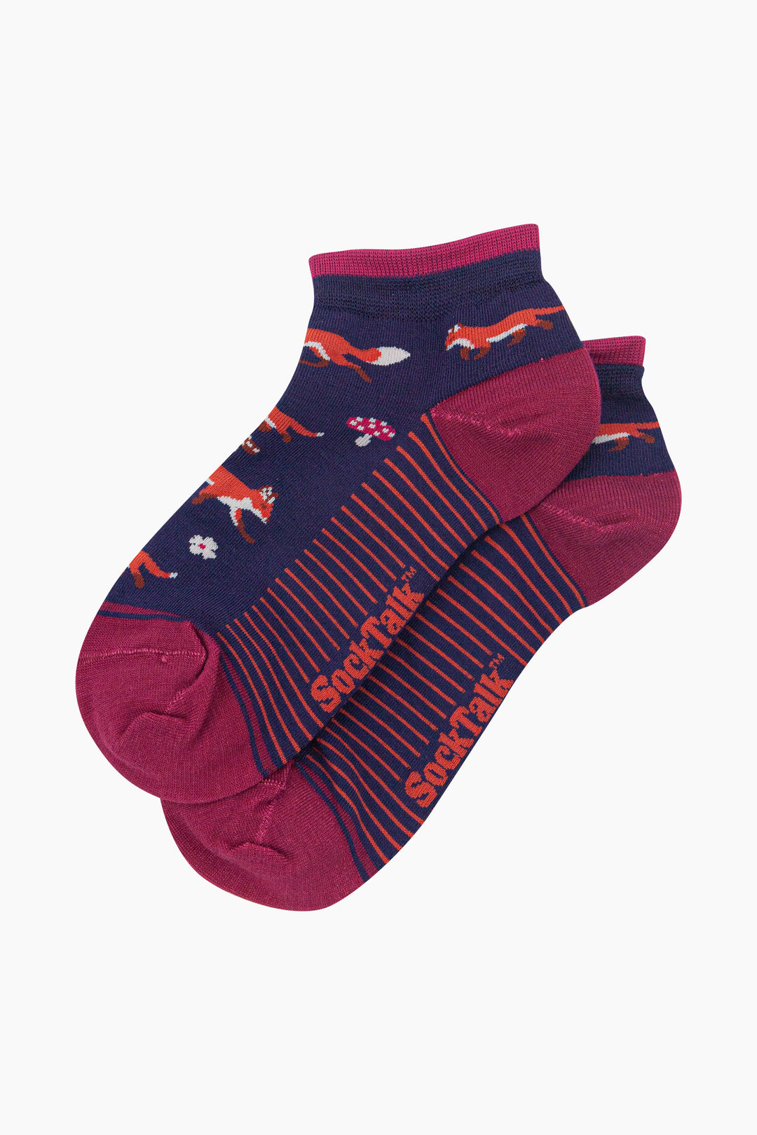Fox-Women's-Bamboo-Trainer-Socks-in-Navy-Blue-Laid-Flat
