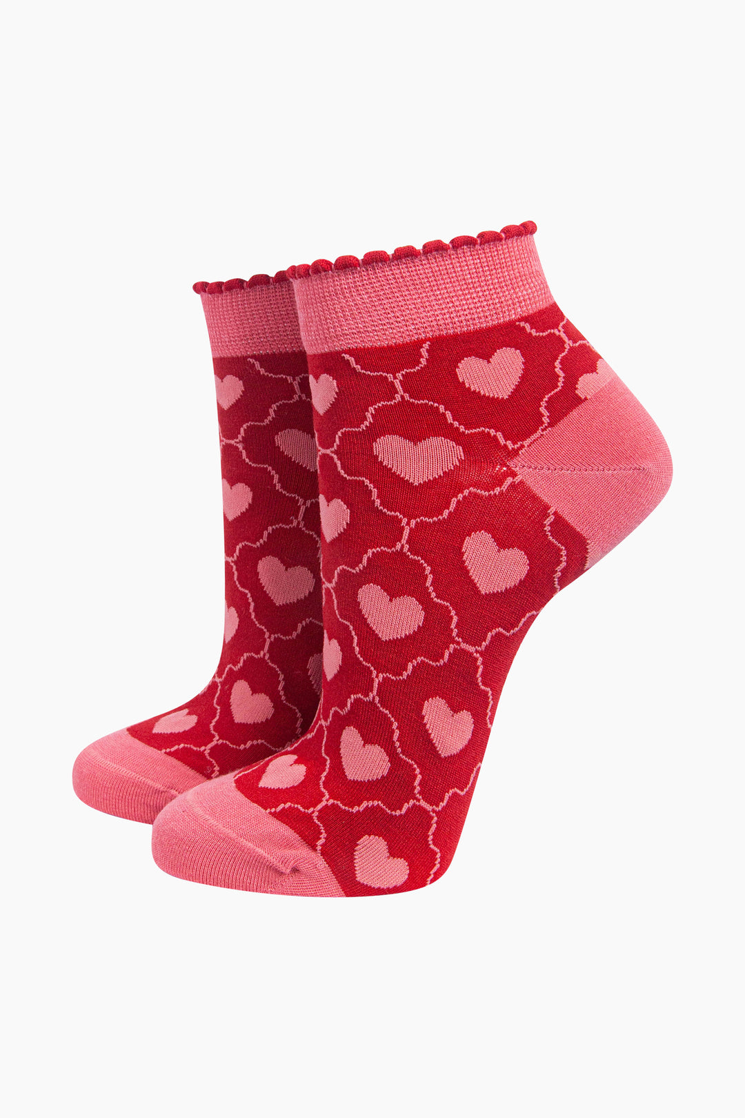 Heart Women's Bamboo Trainer Socks in Red