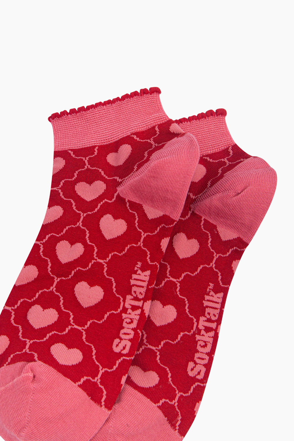 Heart-Women's-Bamboo-Trainer-Socks-in-Red-Close-Up