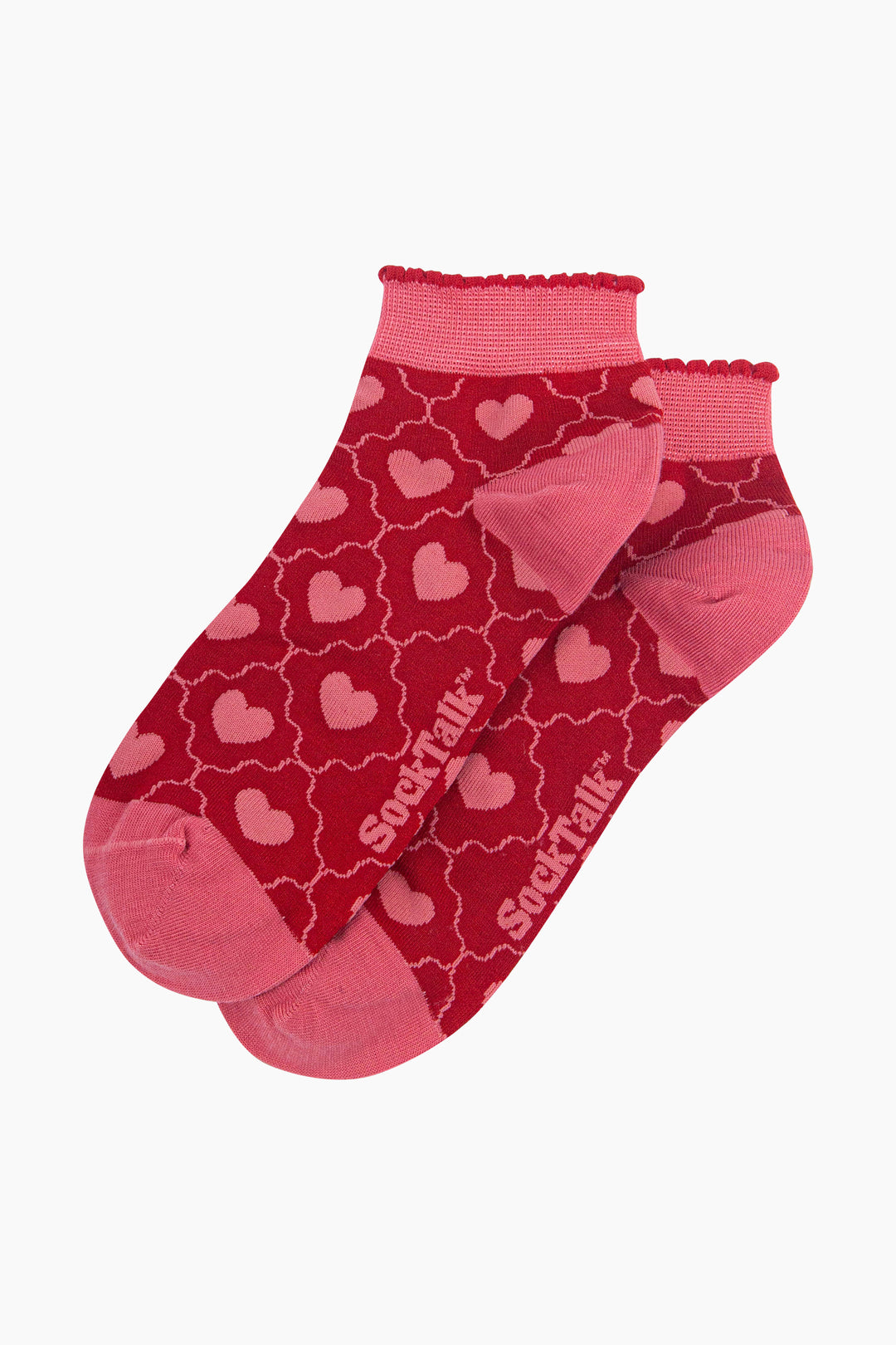 Heart-Women's-Bamboo-Trainer-Socks-in-Red-Laid-Flat