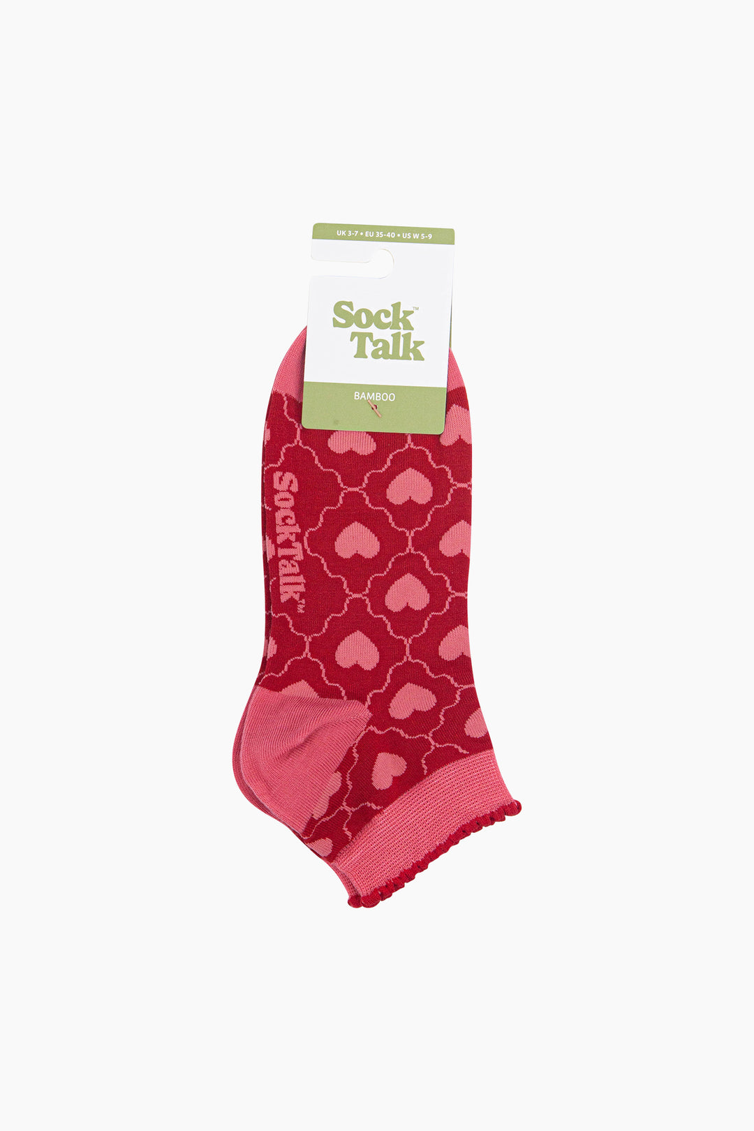 Heart-Women's-Bamboo-Trainer-Socks-in-Red-In-Packaging