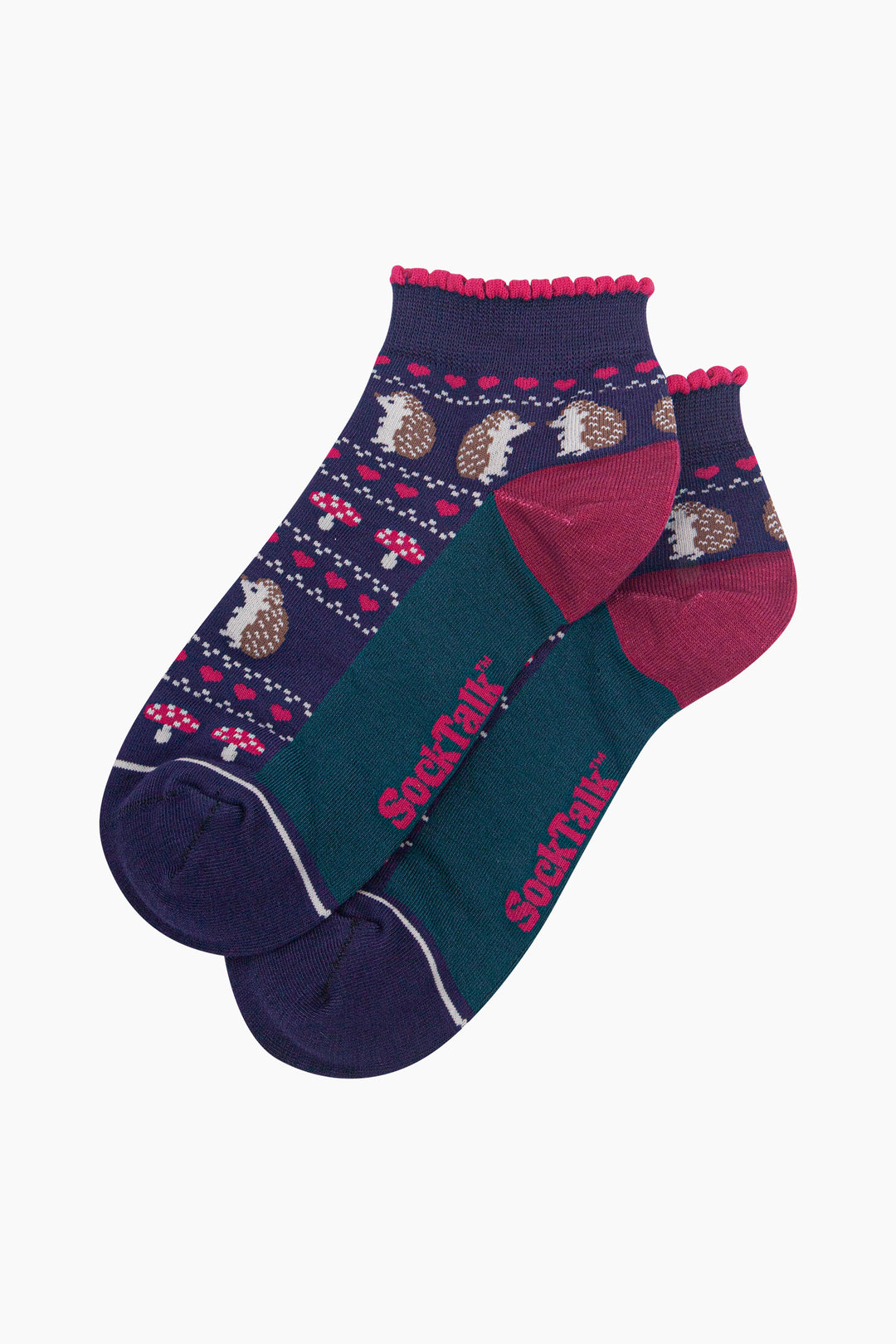 Hedgehog-Women's-Bamboo-Trainer-Socks-in-Navy-Blue-Laid-Flat