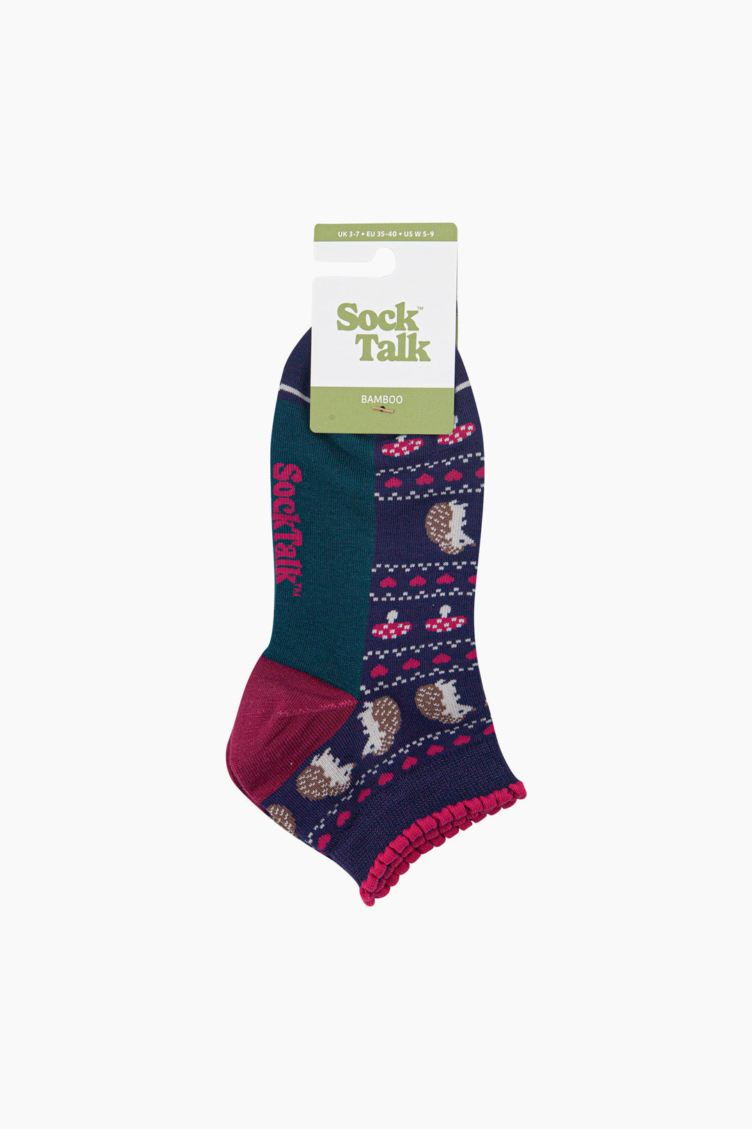 Hedgehog-Women's-Bamboo-Trainer-Socks-in-Navy-Blue-In-Packaging