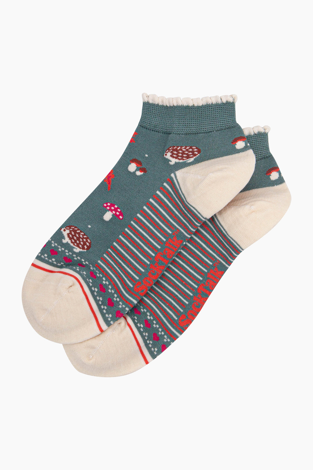 Hedgehog-Women's-Bamboo-Trainer-Socks-in-Sage-Green-Laid-Flat