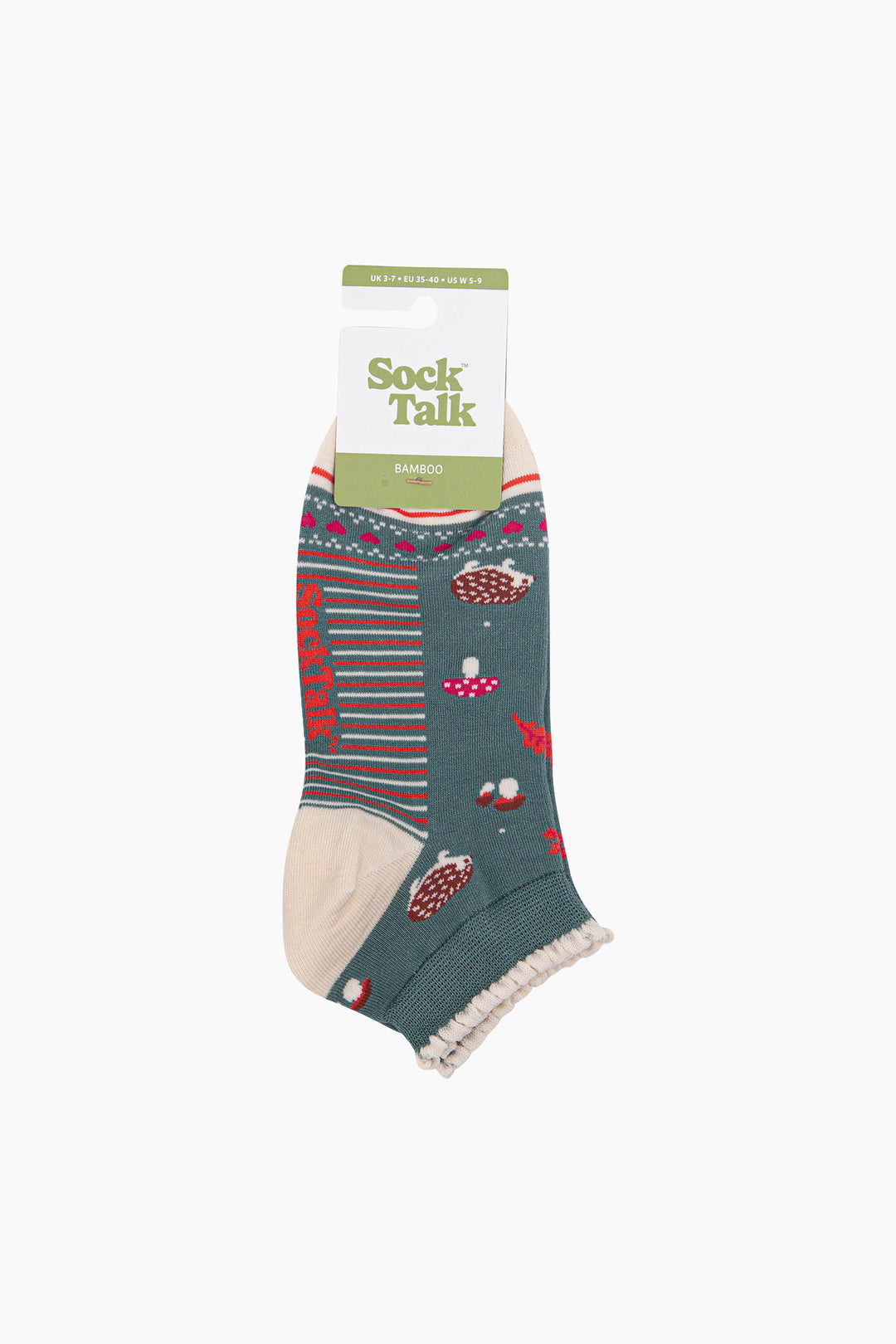 Hedgehog-Women's-Bamboo-Trainer-Socks-in-Sage-Green-In-Packaging