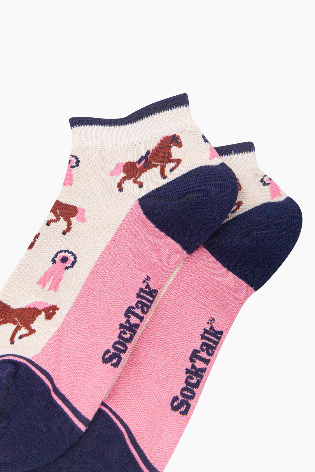 Horse-Riding-Women's-Bamboo-Trainer-Socks-in-Cream-Close-Up