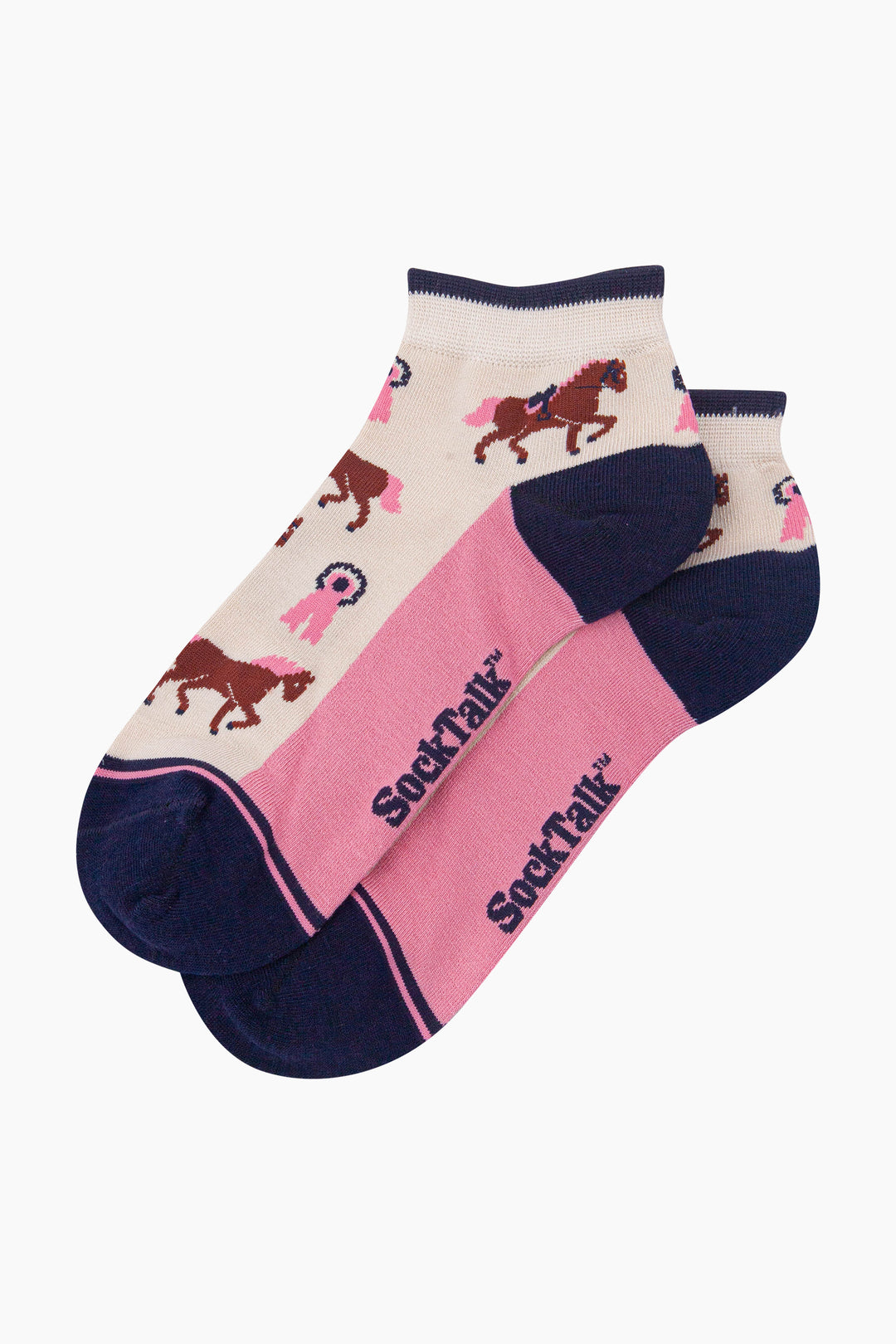 Horse-Riding-Women's-Bamboo-Trainer-Socks-in-Cream-Laid-Flat