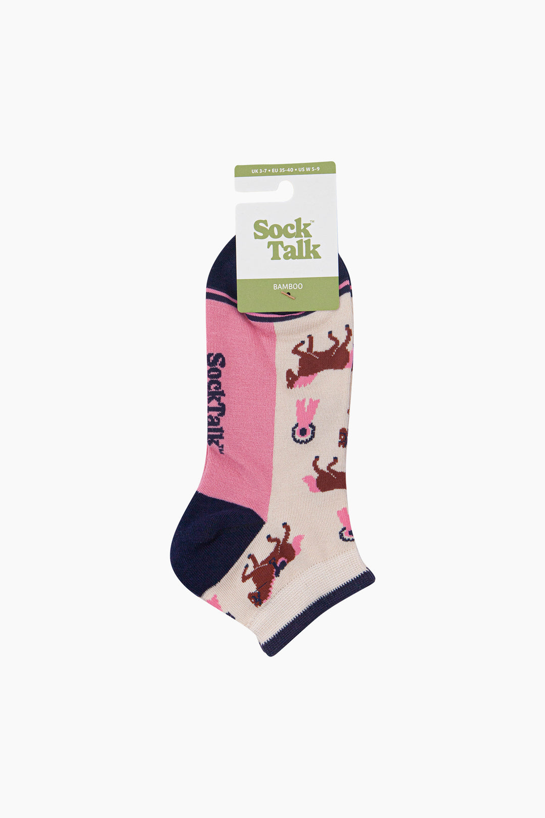 Horse-Riding-Women's-Bamboo-Trainer-Socks-in-Cream-In-Packaging