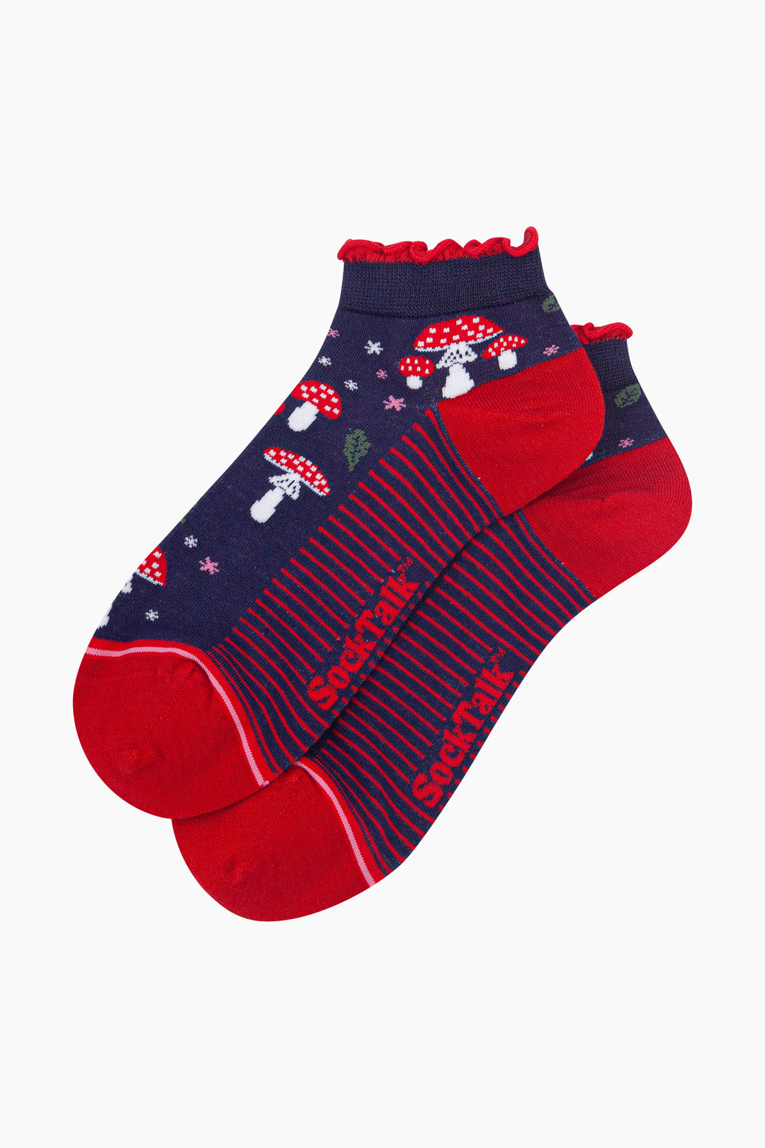 Toadstools-Women's-Bamboo-Trainer-Socks-in-Navy-Blue-Laid-Flat