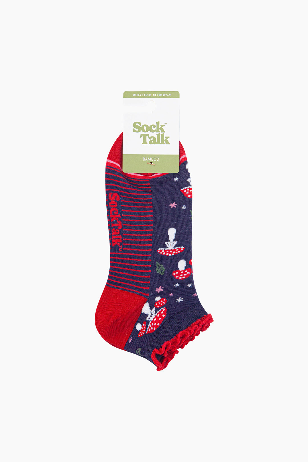 Toadstools-Women's-Bamboo-Trainer-Socks-in-Navy-Blue-In-Packaging