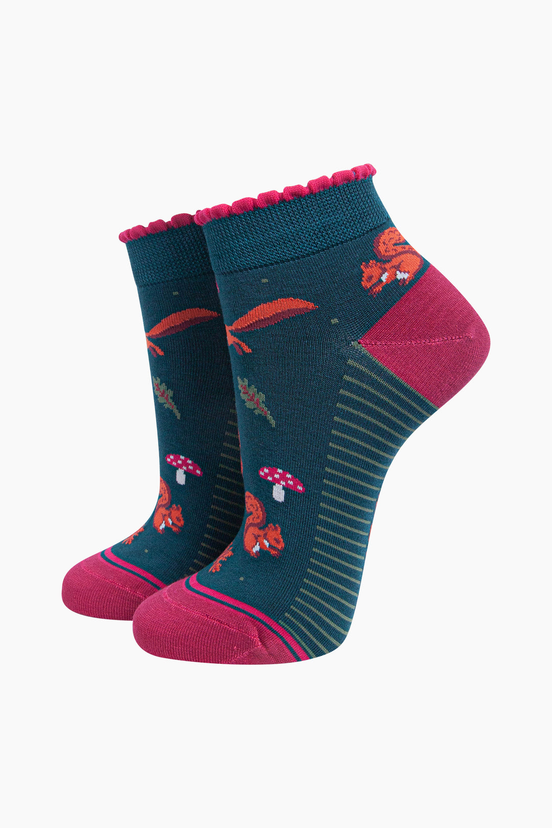 Squirrel Women's Bamboo Trainer Socks in Forest Green