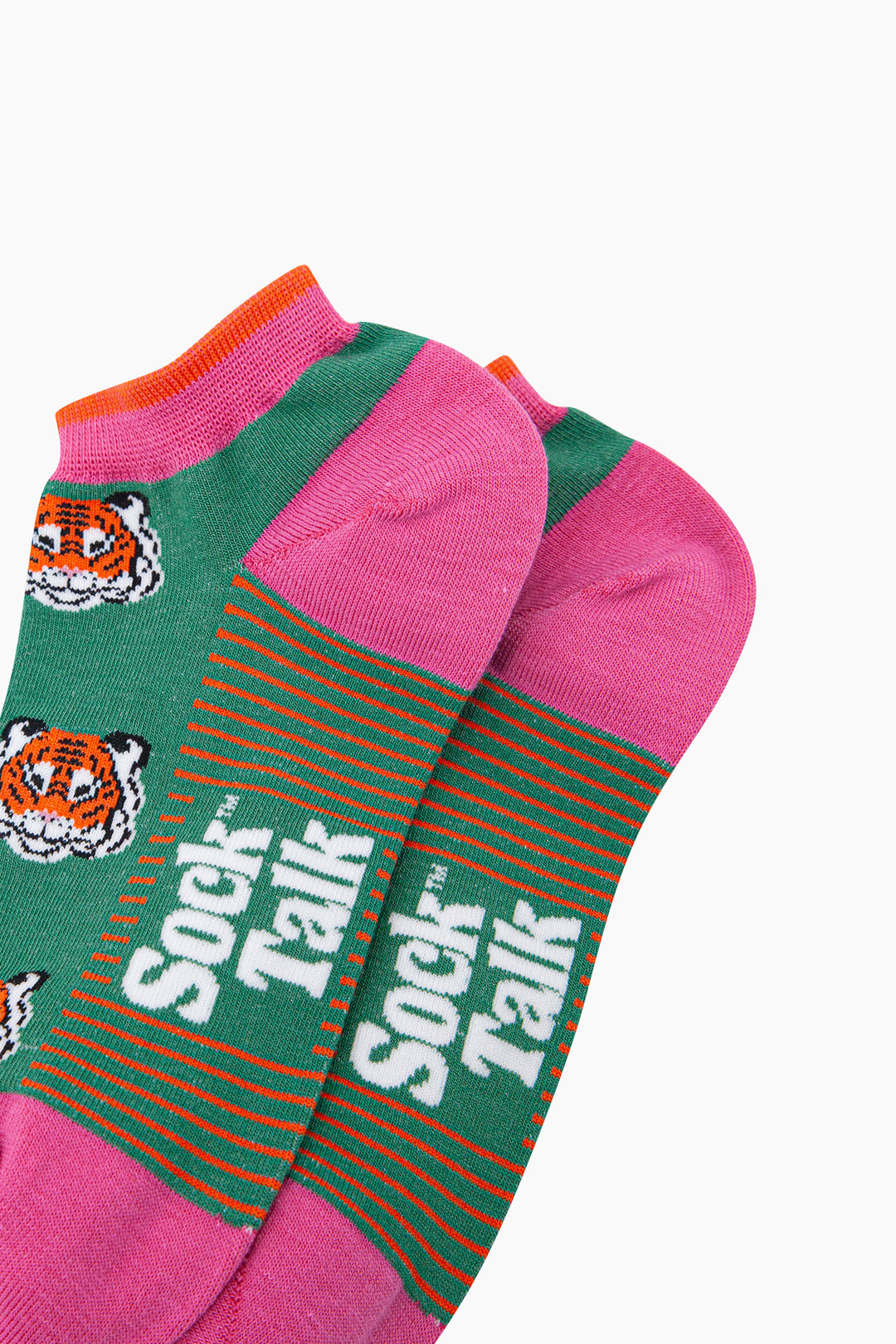 Tiger-Faces-Bamboo-Trainer-Socks-in-Green-Closeup