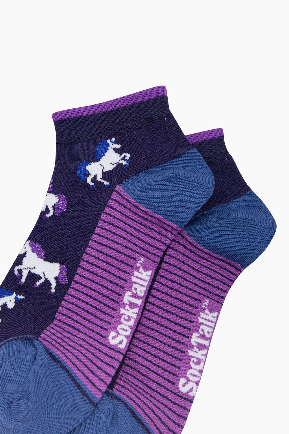 Unicorn-Women's-Bamboo-Trainer-Socks-in-Navy-Blue-Close-Up