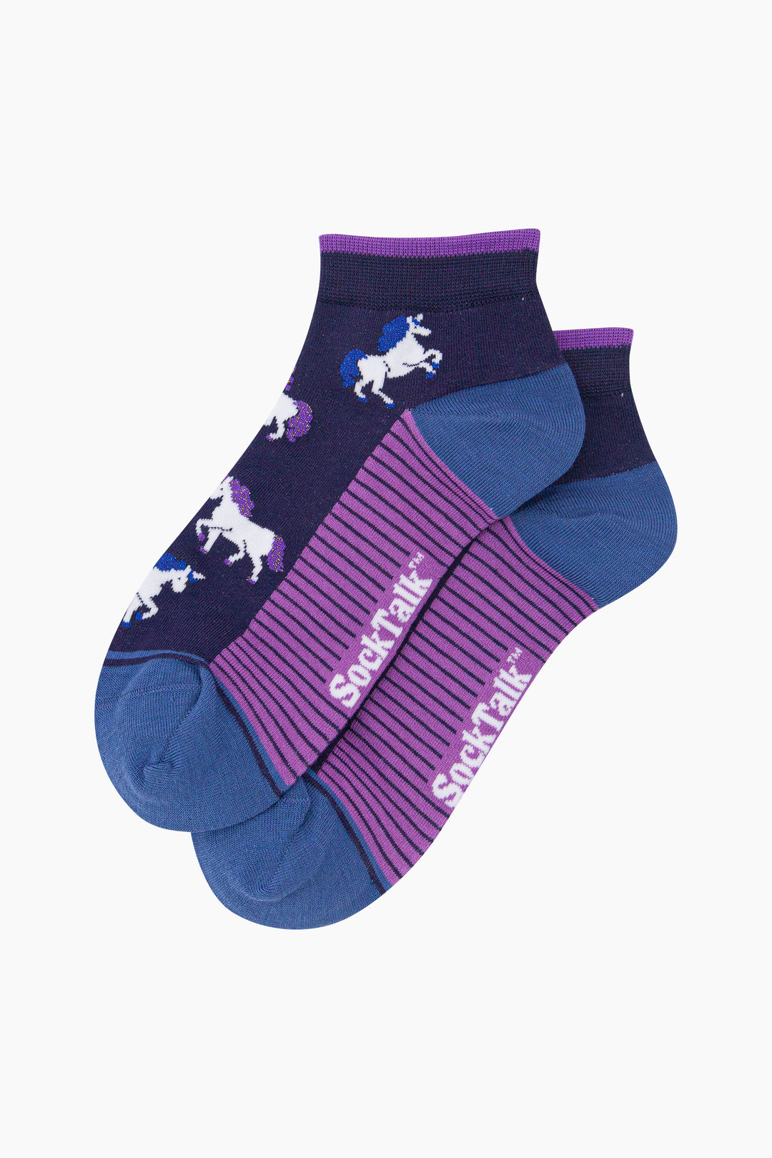 Unicorn-Women's-Bamboo-Trainer-Socks-in-Navy-Blue-Laid-Flat