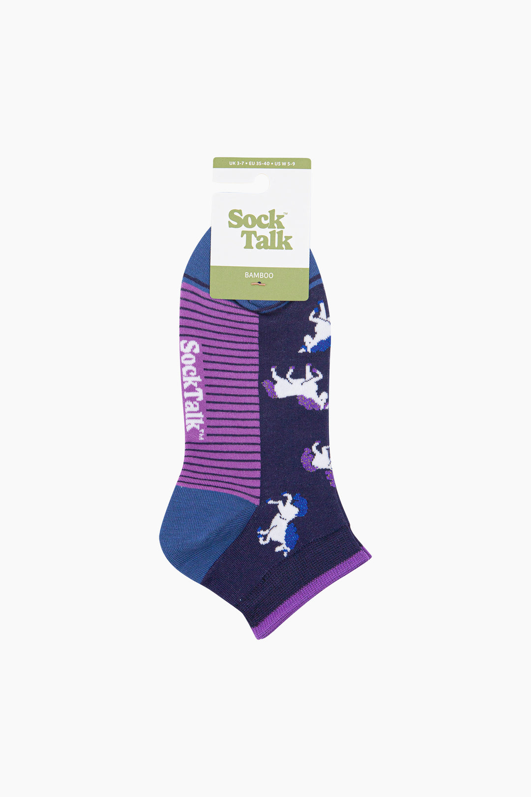 Unicorn-Women's-Bamboo-Trainer-Socks-in-Navy-Blue-In-Packaging