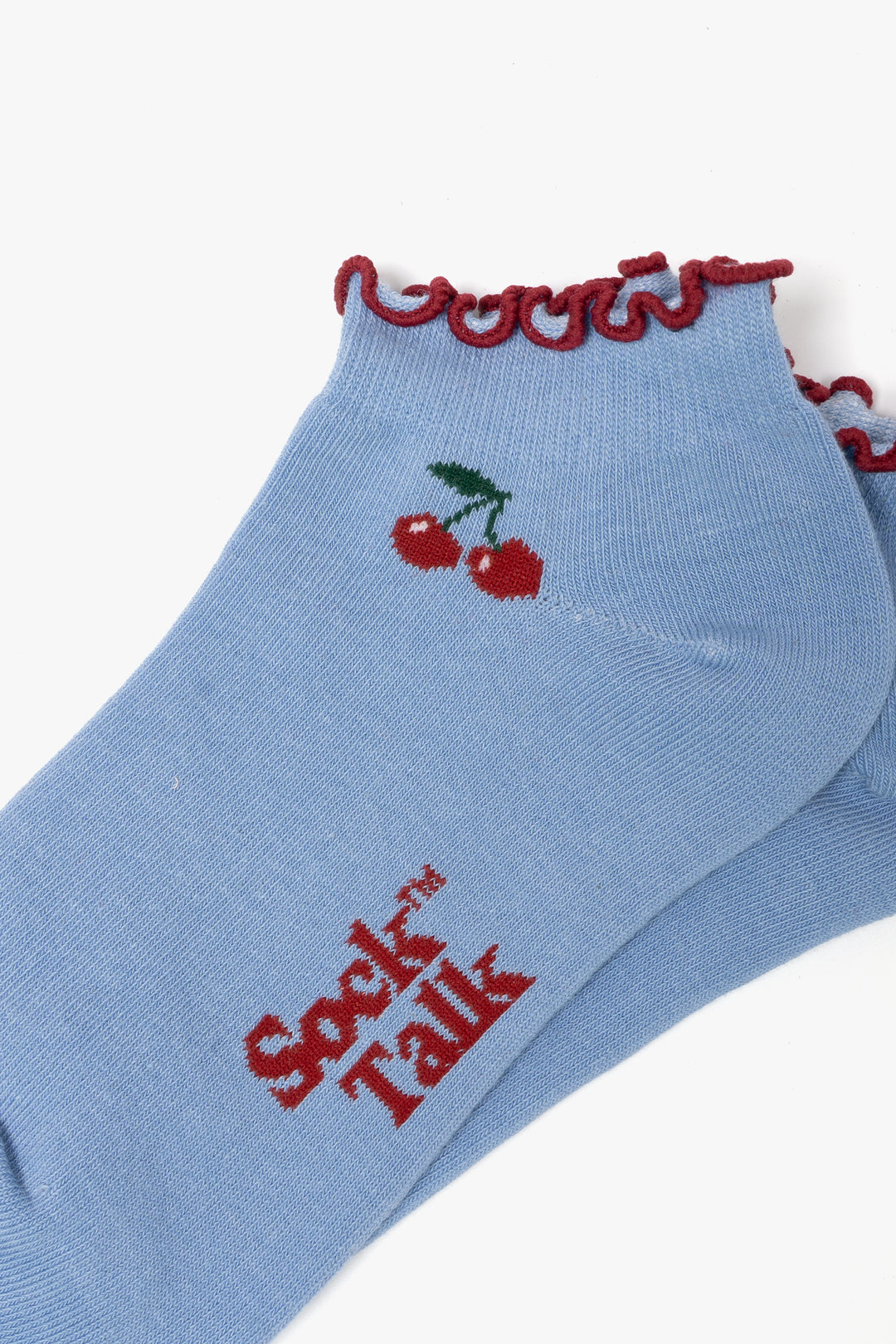 Cherry-Frilled-Cuff-Combed-Cotton-Trainer-Socks-in-Blue-Closeup