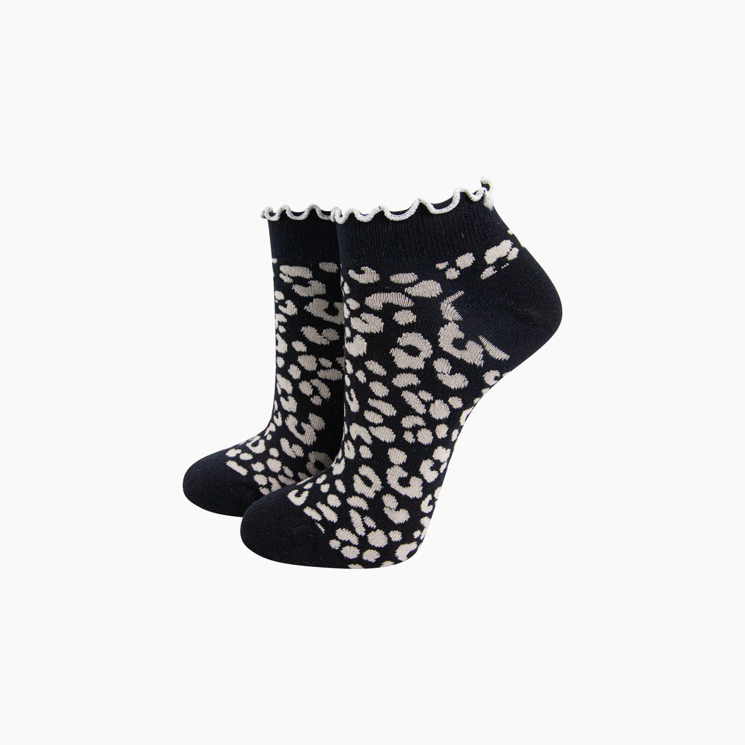 Leopard-Print-Frilled-Cuff-Combed-Cotton-Trainer-Socks-in-Black-Mannequin