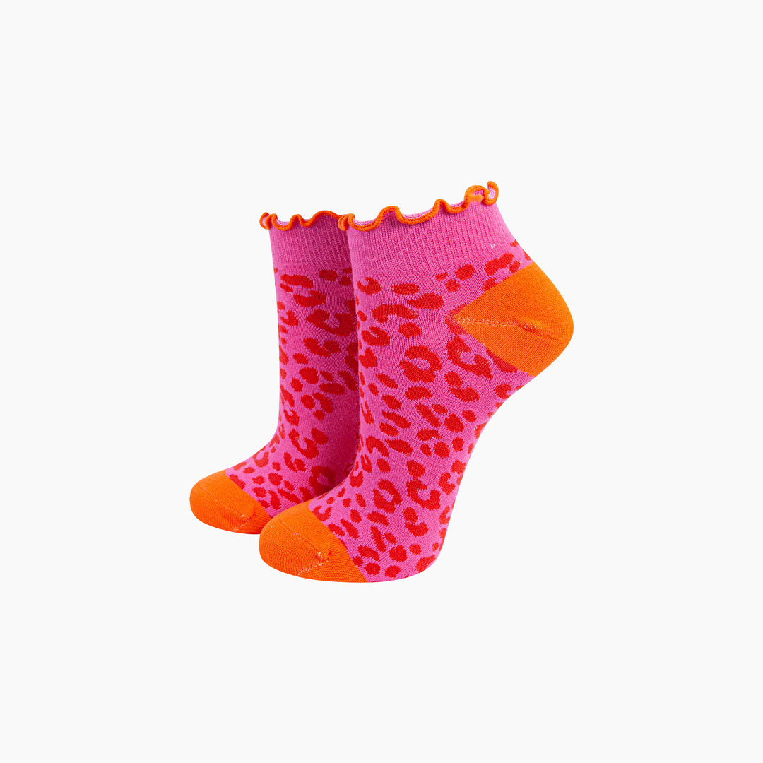 Leopard-Print-Frilled-Cuff-Combed-Cotton-Trainer-Socks-in-Pink-Mannequin