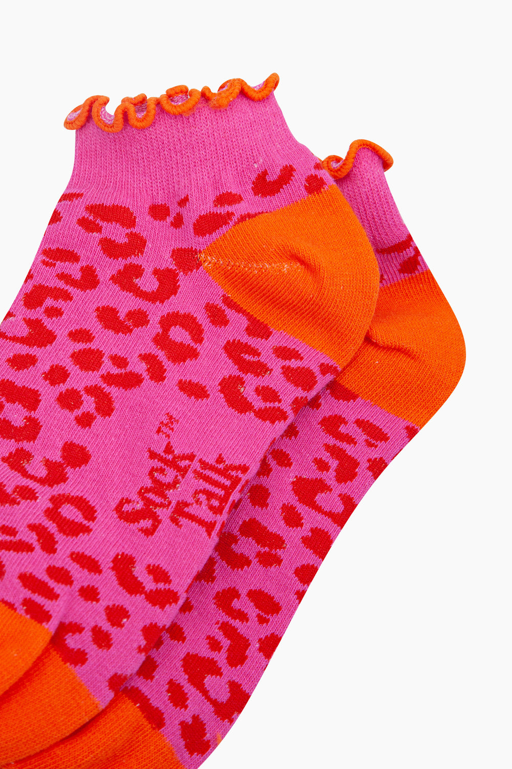 Leopard-Print-Frilled-Cuff-Combed-Cotton-Trainer-Socks-in-Pink-Closeup