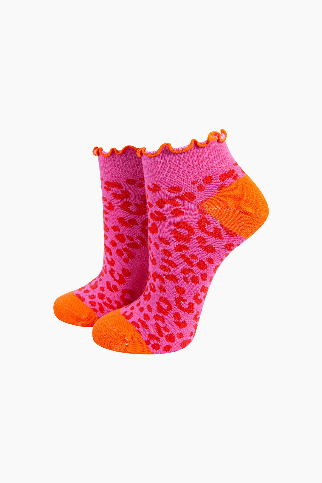 Leopard-Print-Frilled-Cuff-Combed-Cotton-Trainer-Socks-in-Pink-Mannequin