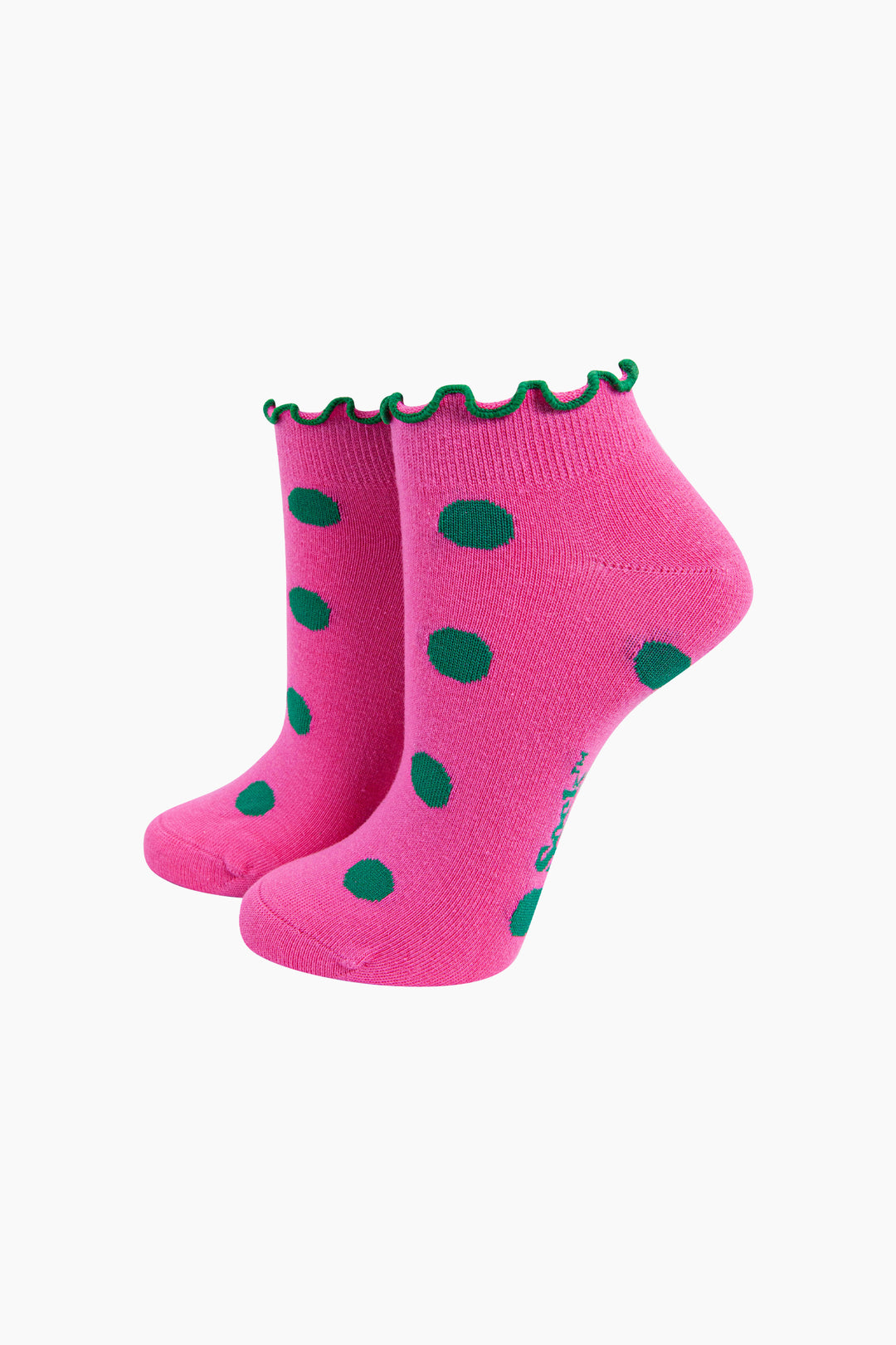 Spotted-Frilled-Cuff-Combed-Cotton-Trainer-Socks-in-Pink-Mannequin