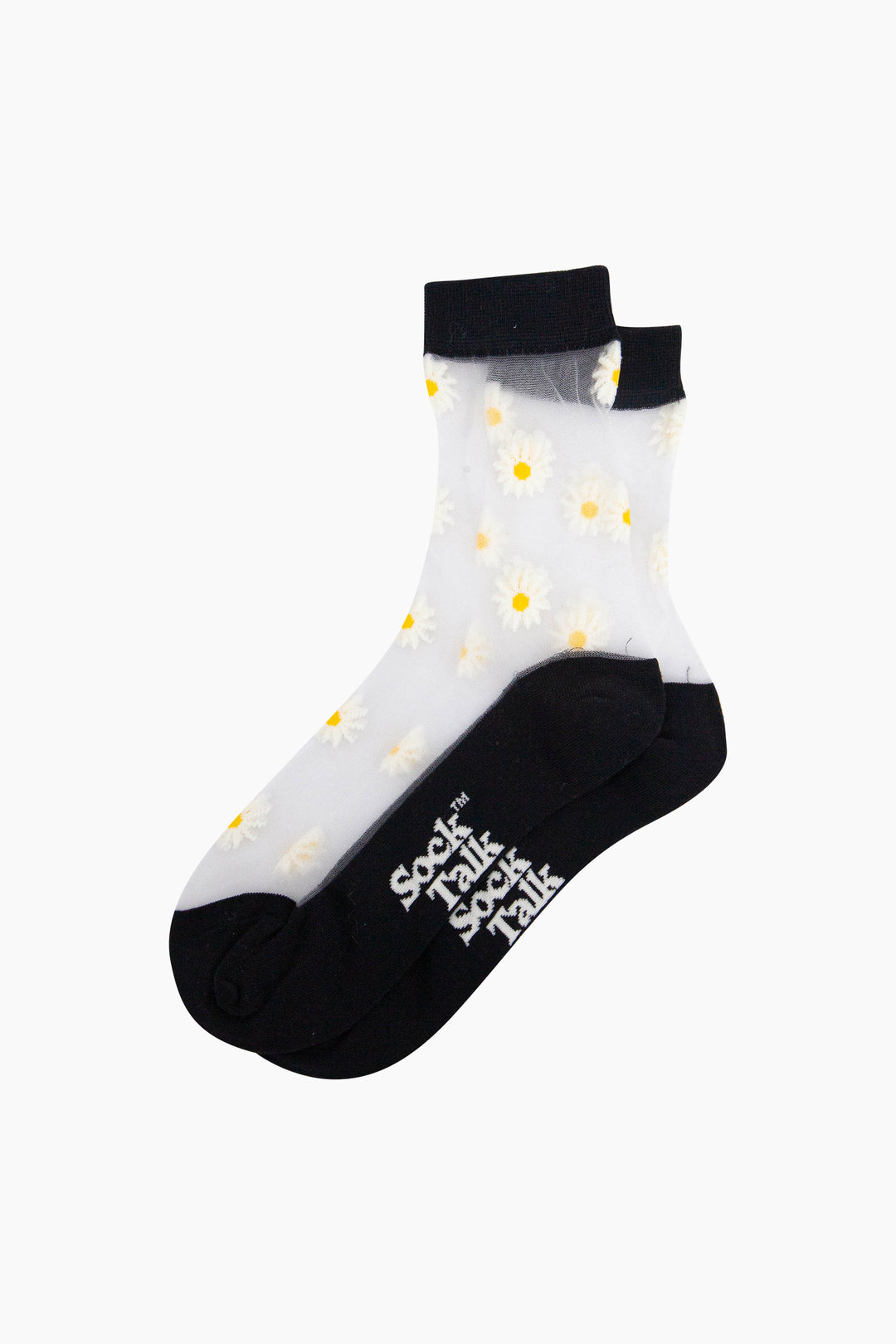 Dainty-Daisy-Combed-Cotton-Sheer-Pop-Socks-in-Black-Lying-Flat