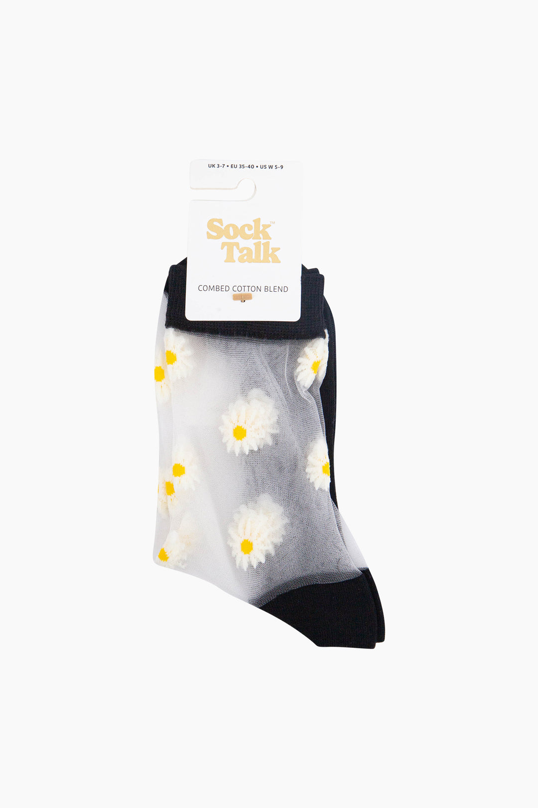 Dainty-Daisy-Combed-Cotton-Sheer-Pop-Socks-in-Black-In-Packaging