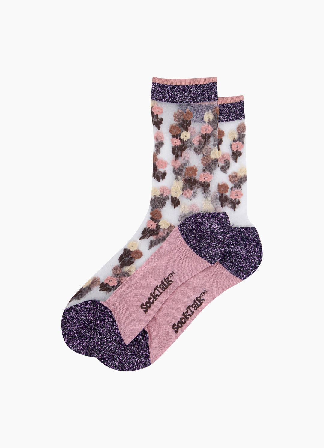 Floral-Sheer-Socks-in-Purple/Pink-Laid-Flat