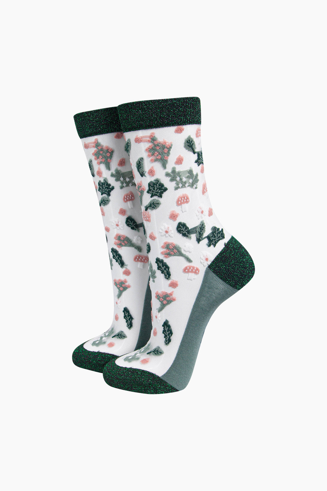 Floral Sheer Socks in Forest Green