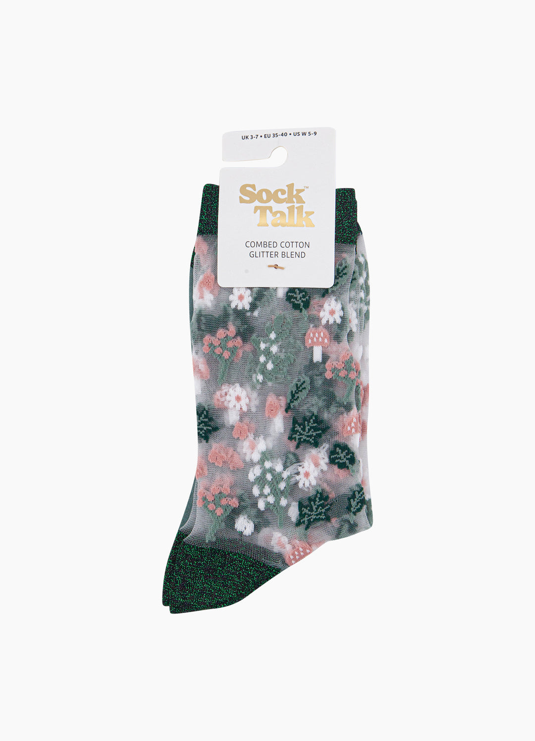 Floral-Sheer-Socks-in-Forest-Green-In-Packaging
