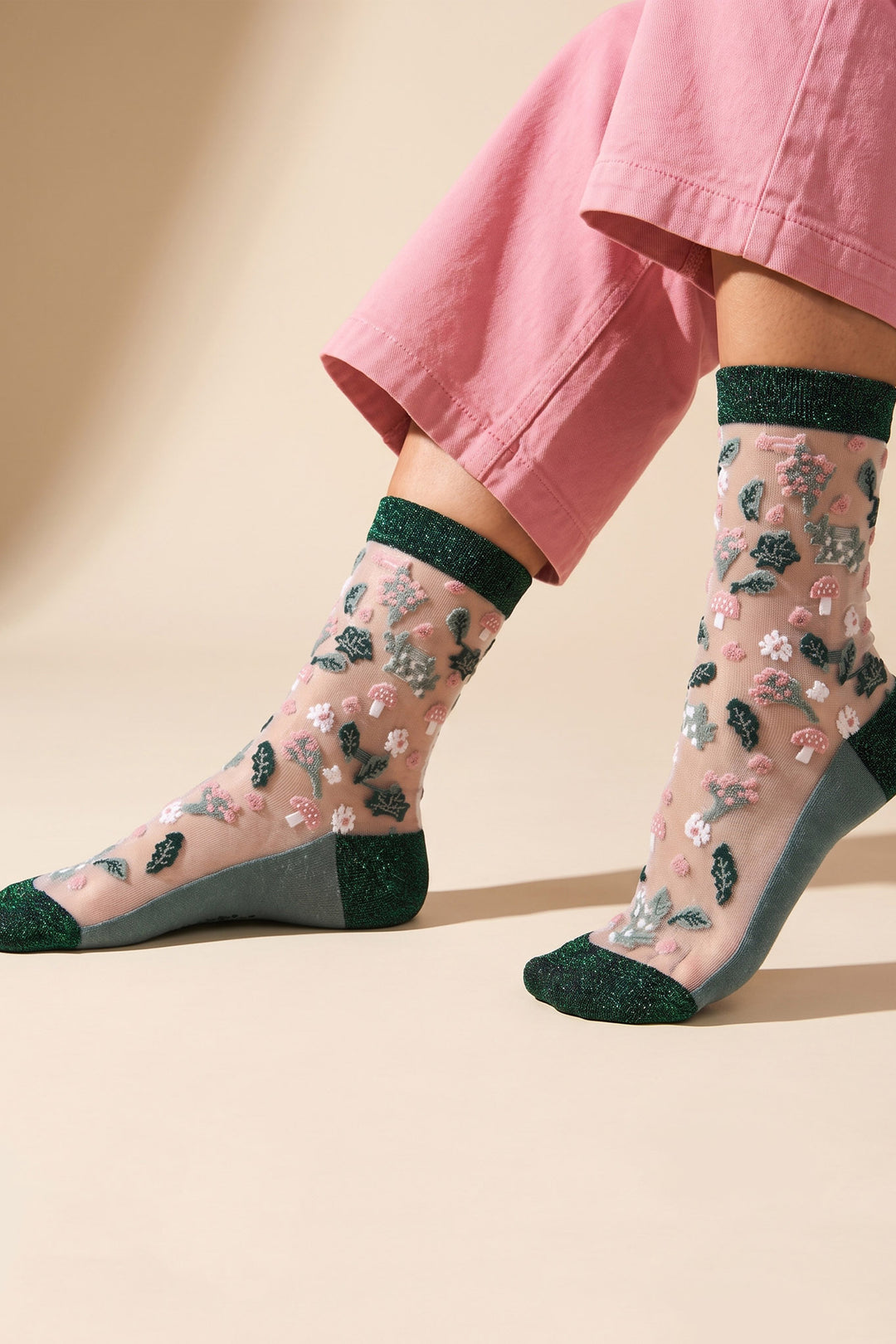 Floral-Sheer-Socks-in-Forest-Green