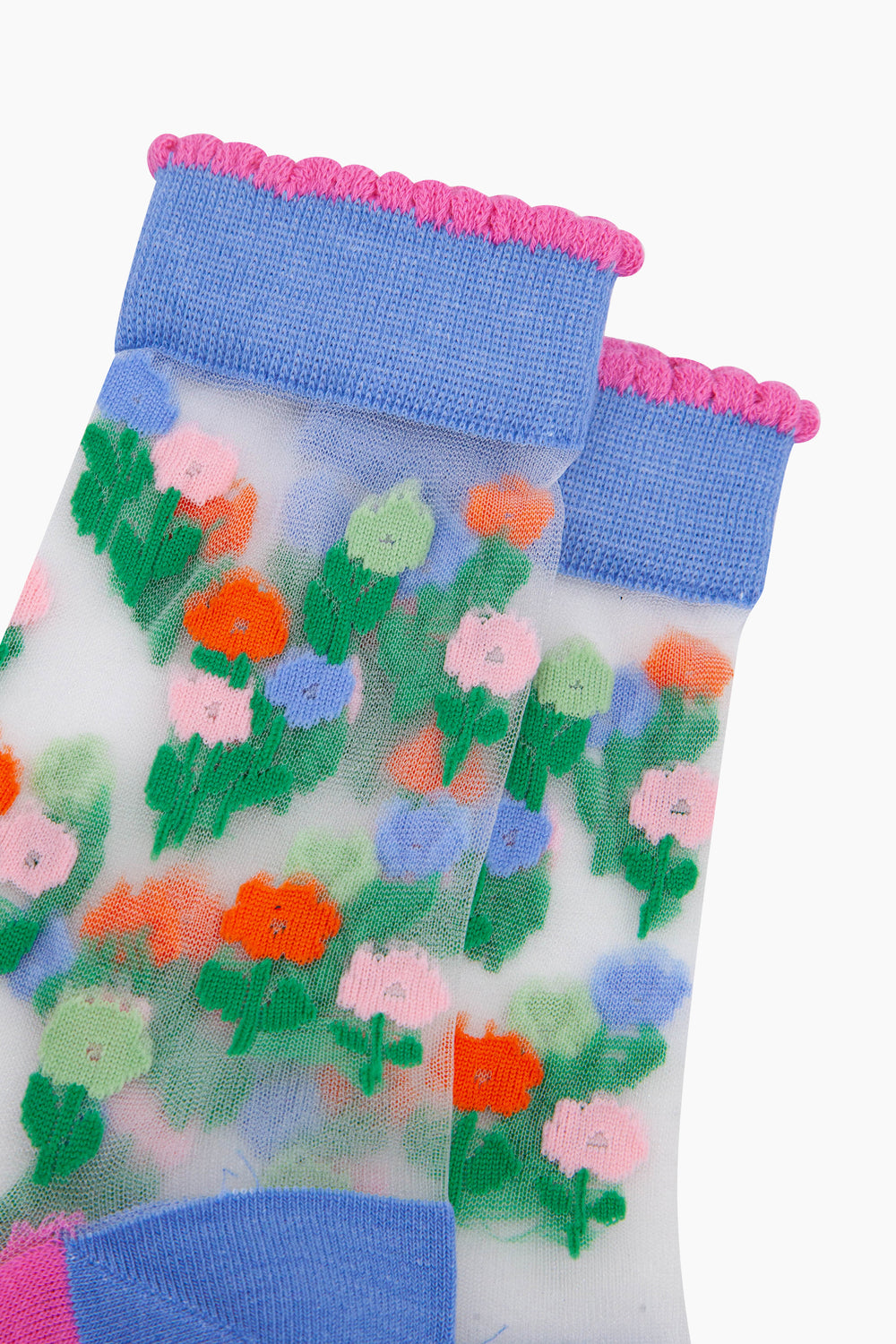 Floral-Posy-Combed-Cotton-Sheer-Pop-Socks-in-Blue-Closeup