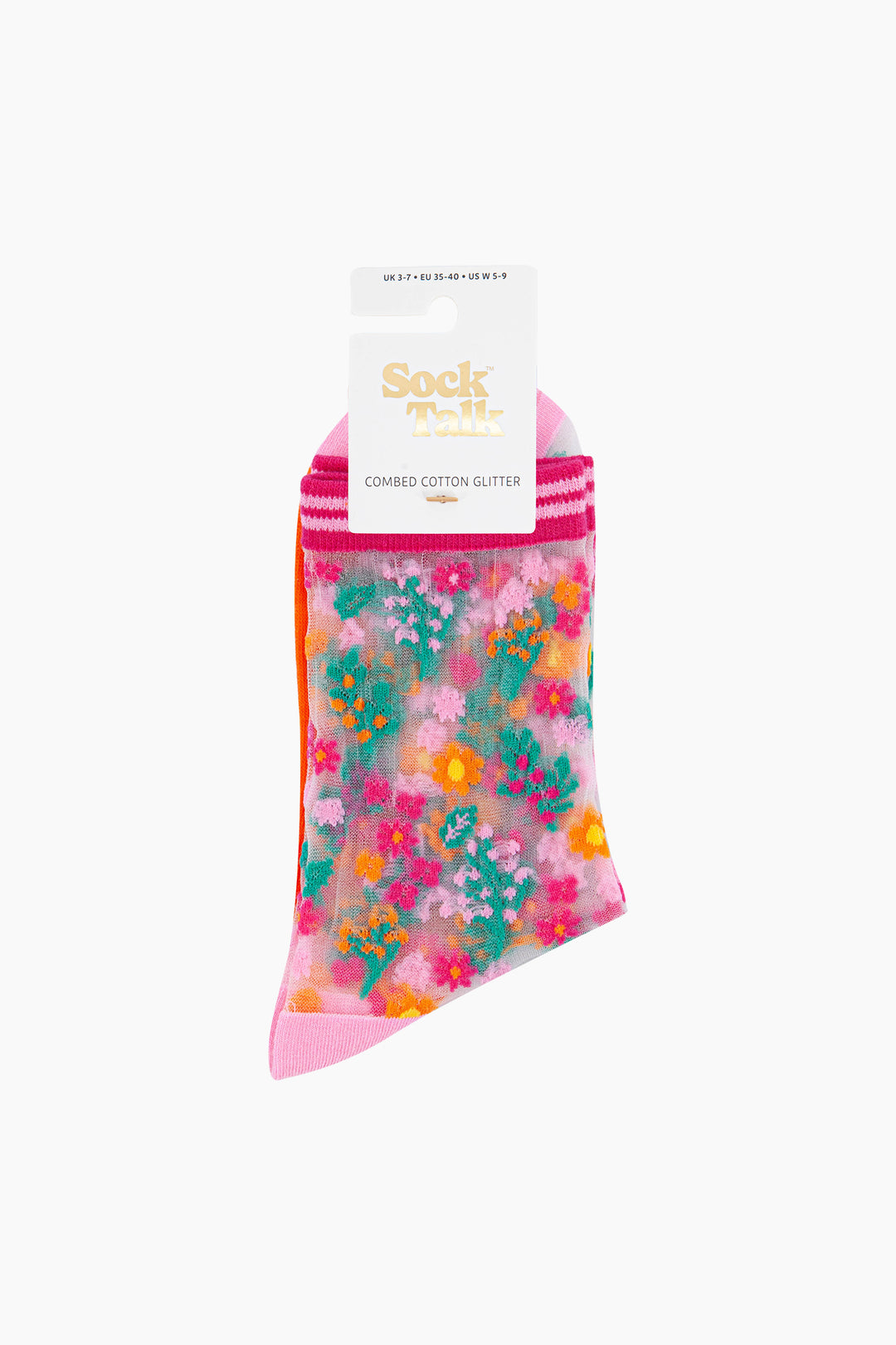 Ditsy-Floral-Combed-Cotton-Sheer-Pop-Socks-in-Orange-In-Packaging