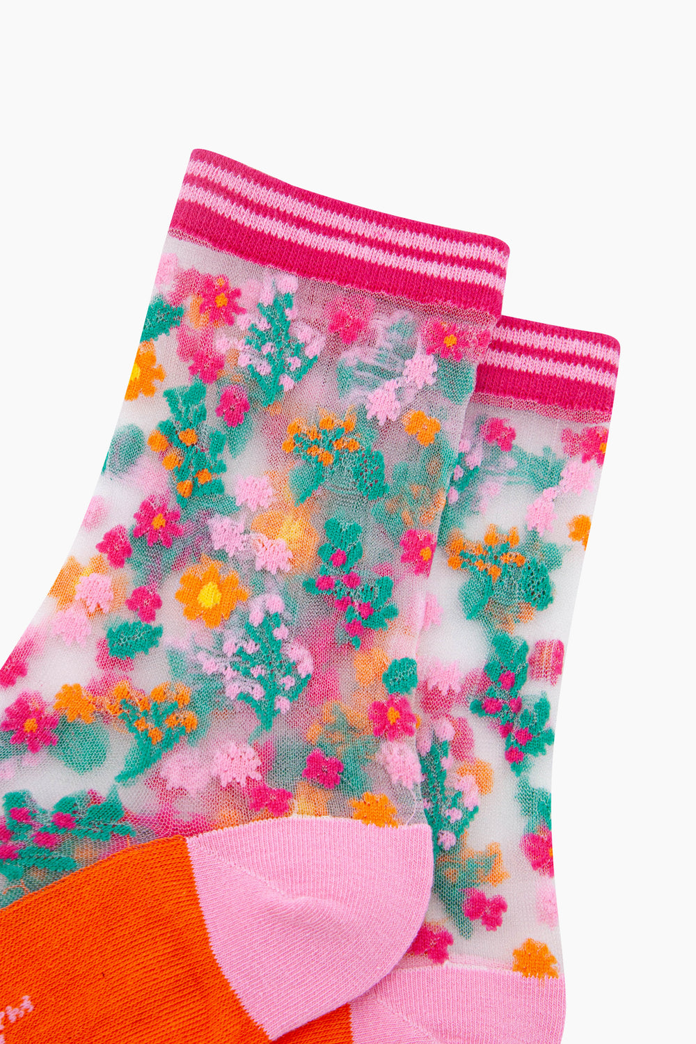 Ditsy-Floral-Combed-Cotton-Sheer-Pop-Socks-in-Orange-Closeup