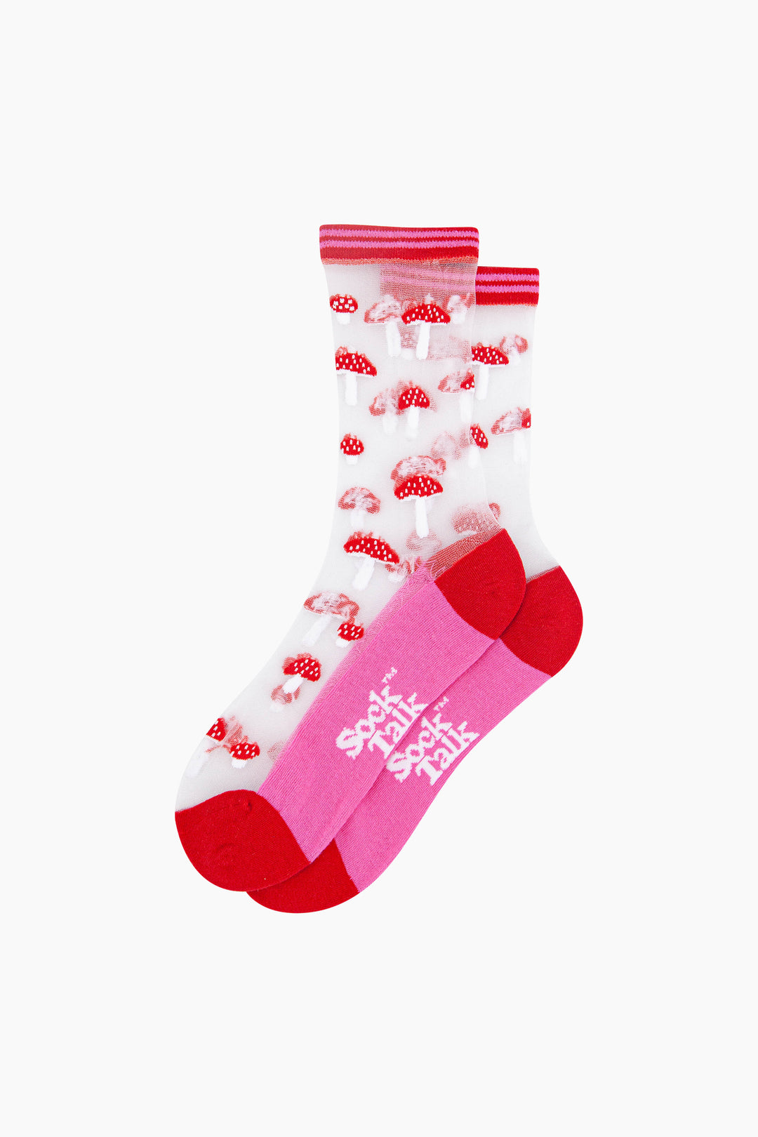 Toadstools-Combed-Cotton-Sheer-Pop-Socks-in-Red-Lying-Flat