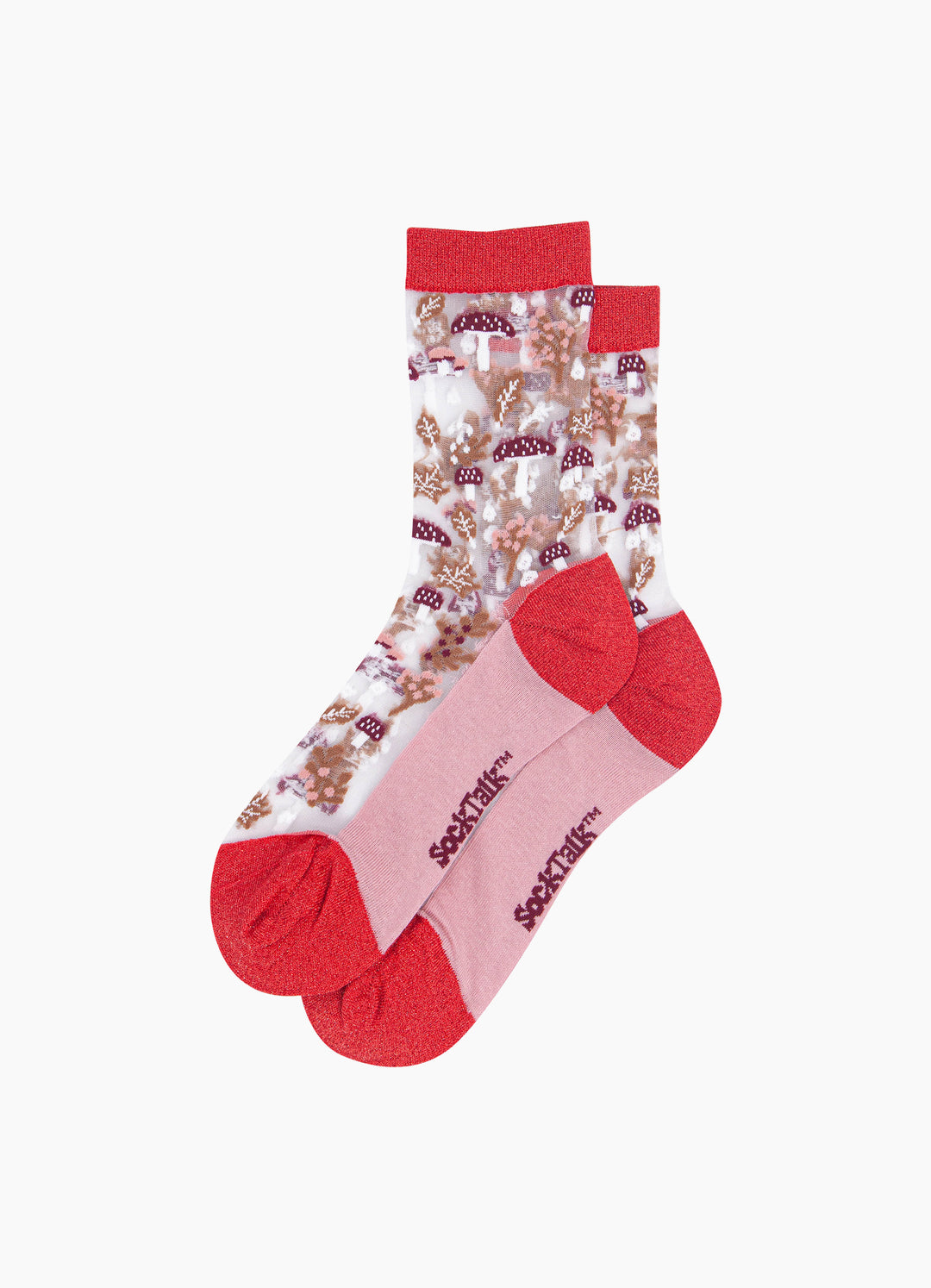 Toadstool-Floral-Sheer-Socks-in-Red-Laid-Flat
