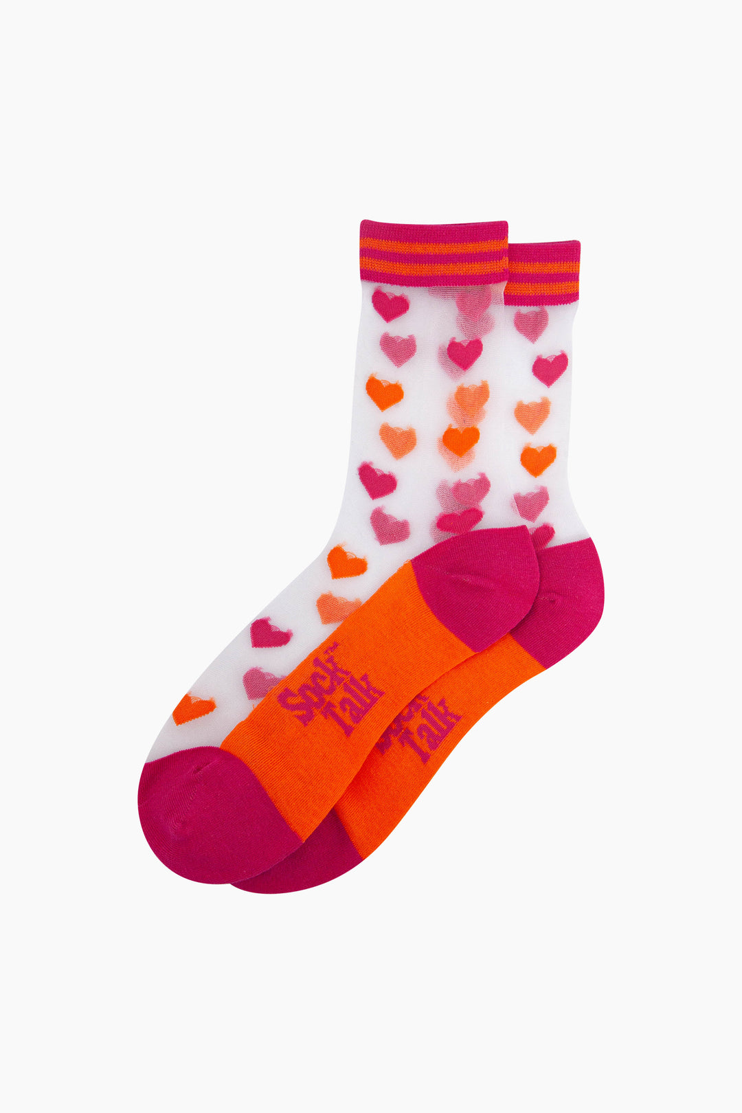 Love-Hearts-Combed-Cotton-Sheer-Pop-Socks-in-Orange/Pink-Lying-Flat