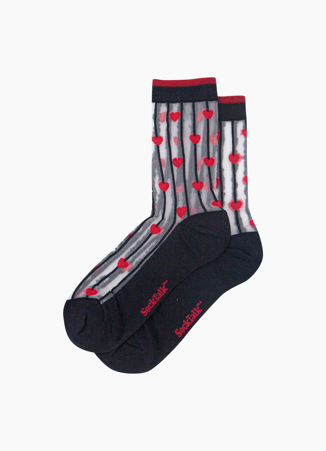 Stripe-&-Heart-Sheer-Socks-in-Black/Red-Laid-Flat