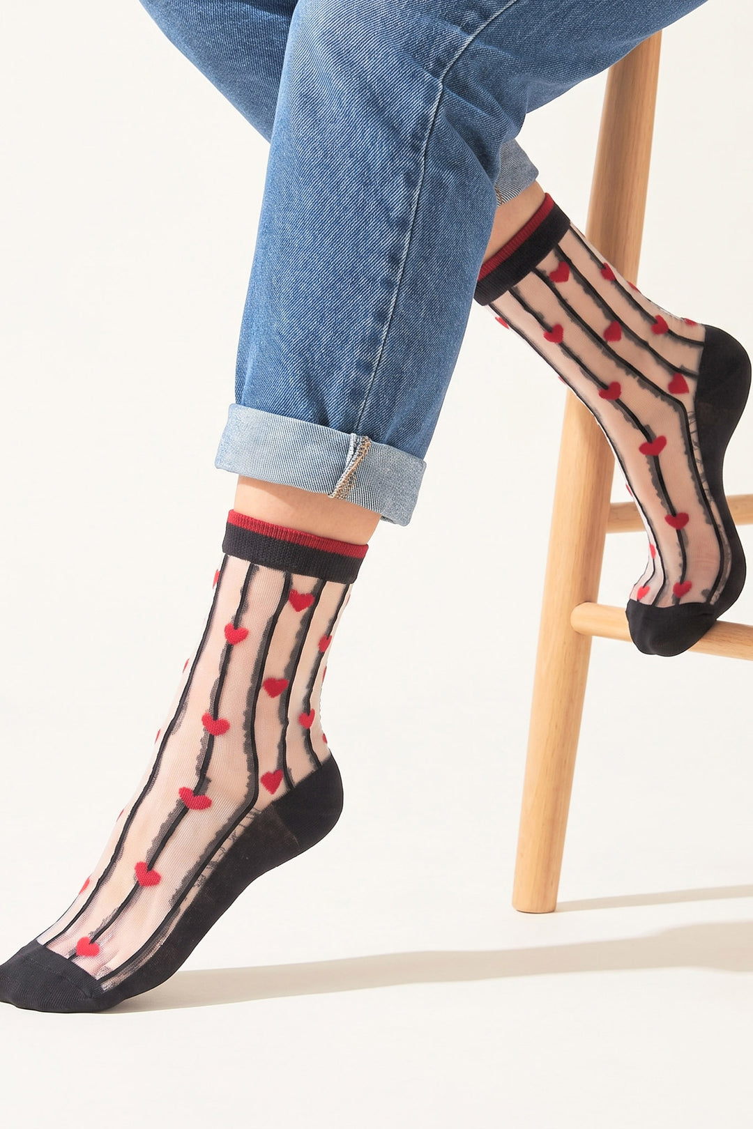 Stripe-&-Heart-Sheer-Socks-in-Black/Red