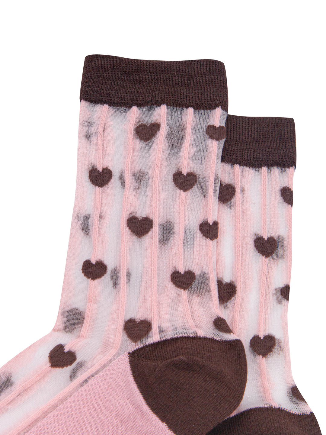 Stripe-&-Heart-Sheer-Socks-in-Brown/Soft-Pink-Close-Up