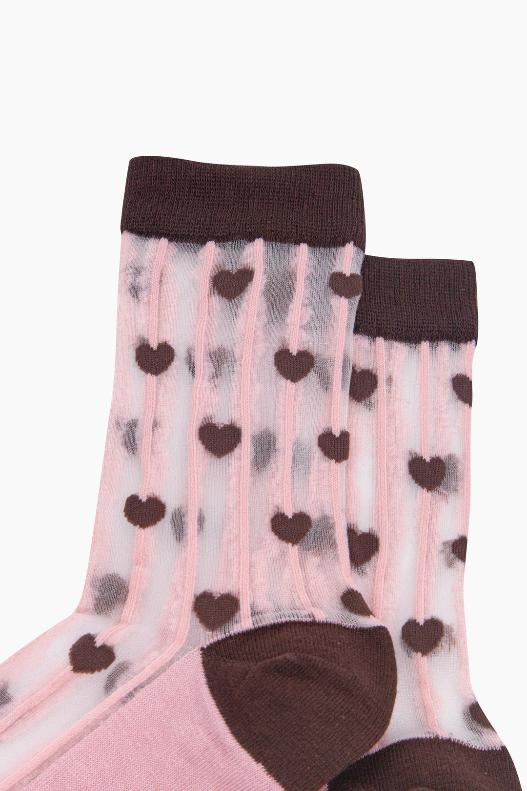 Stripe-&-Heart-Sheer-Socks-in-Brown/Soft-Pink-Close-Up