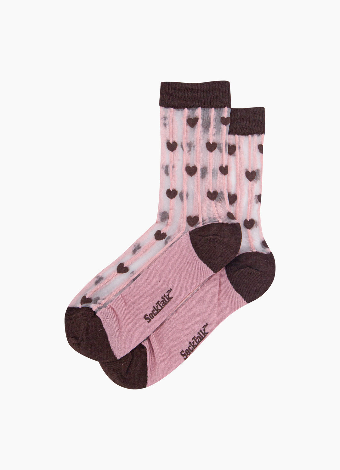 Stripe-&-Heart-Sheer-Socks-in-Brown/Soft-Pink-Laid-Flat