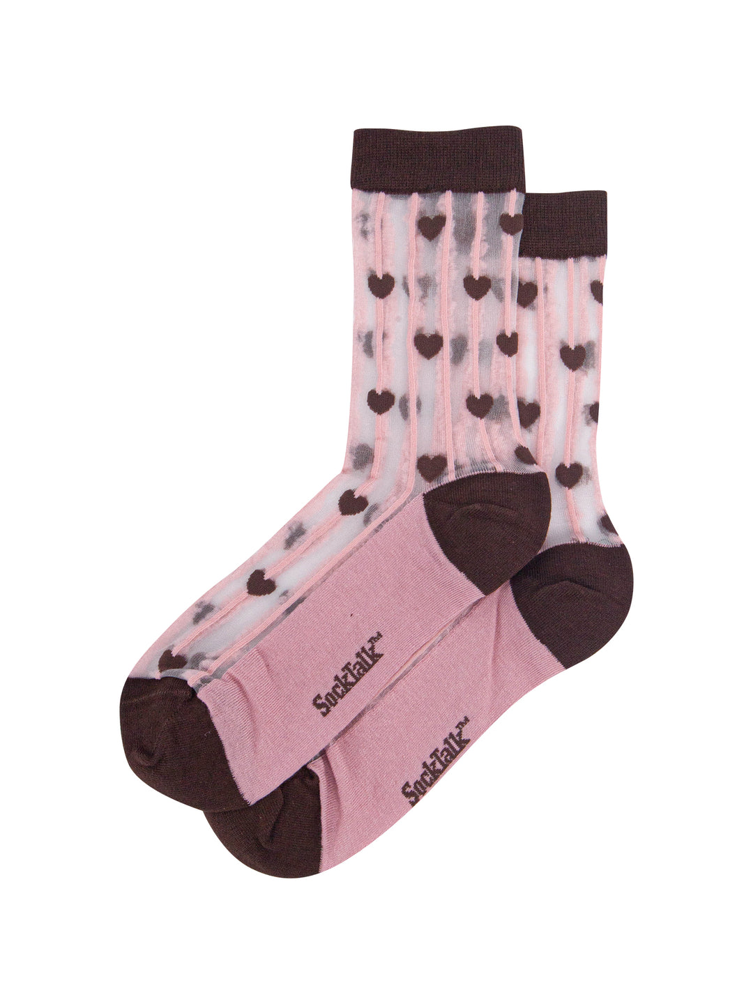 Stripe-&-Heart-Sheer-Socks-in-Brown/Soft-Pink-Laid-Flat
