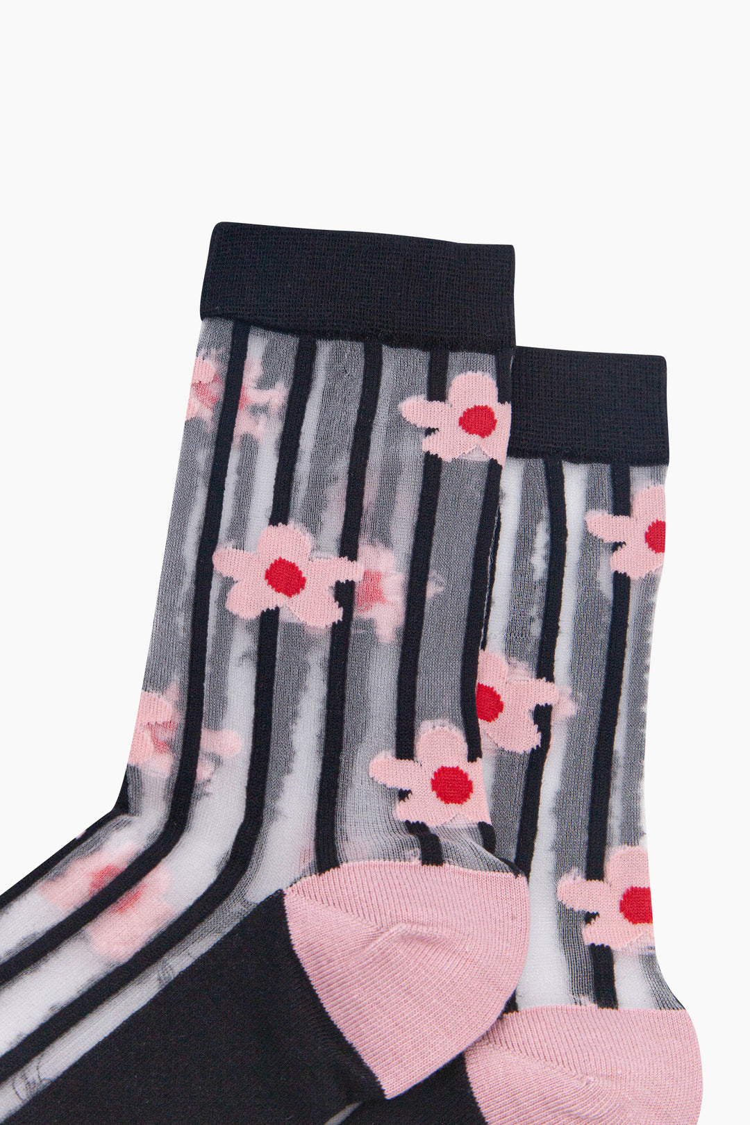 Stripe-&-Daisy-Sheer-Socks-in-Black/Pink-Close-Up