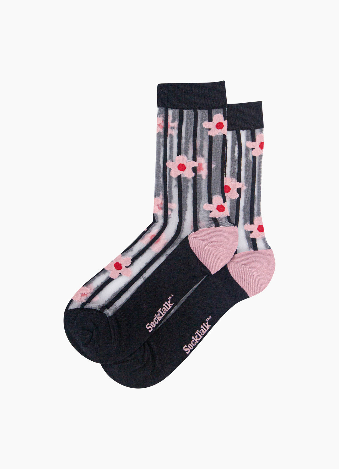 Stripe-&-Daisy-Sheer-Socks-in-Black/Pink-Laid-Flat